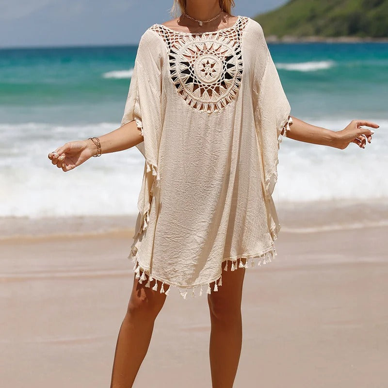 Thaliora® | Boho-Strandkleid mit Häkelmuster