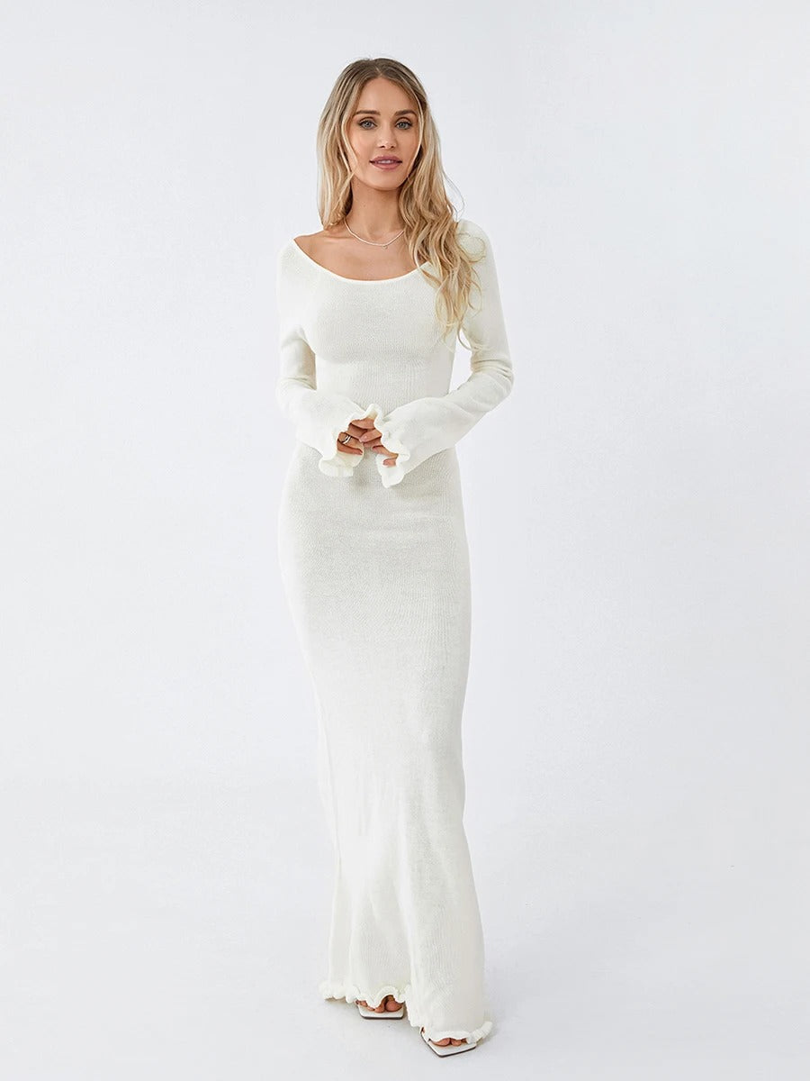 Thaliora® | Figurbetontes Maxikleid mit Volantärmeln