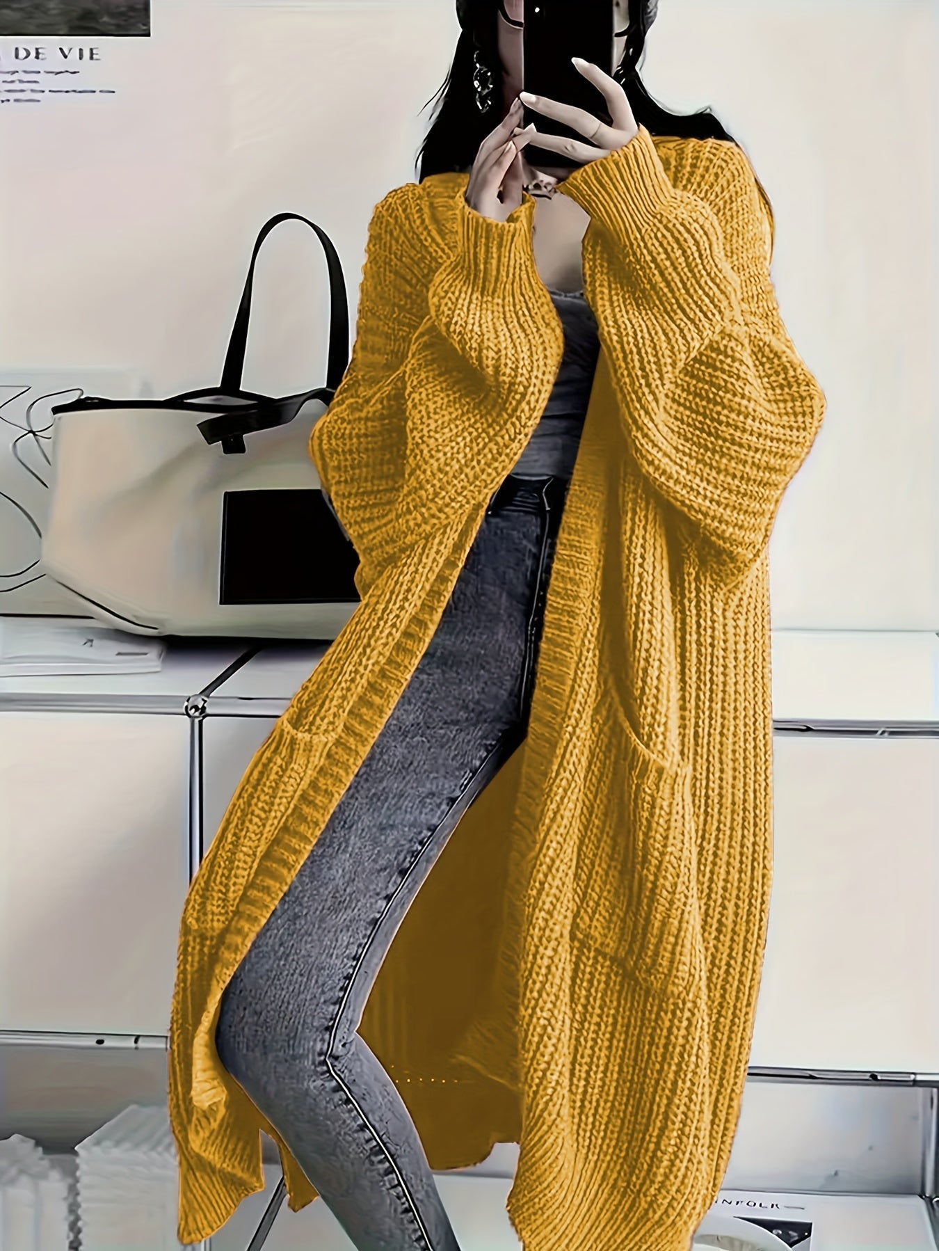 Leyennae | Grauer Strick-Cardigan mit offener Vorderseite