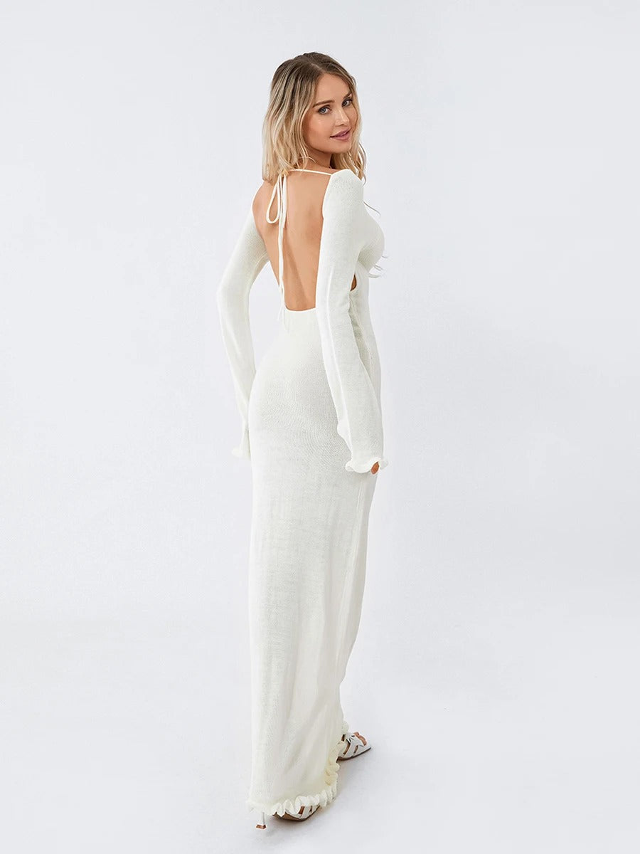 Thaliora® | Figurbetontes Maxikleid mit Volantärmeln