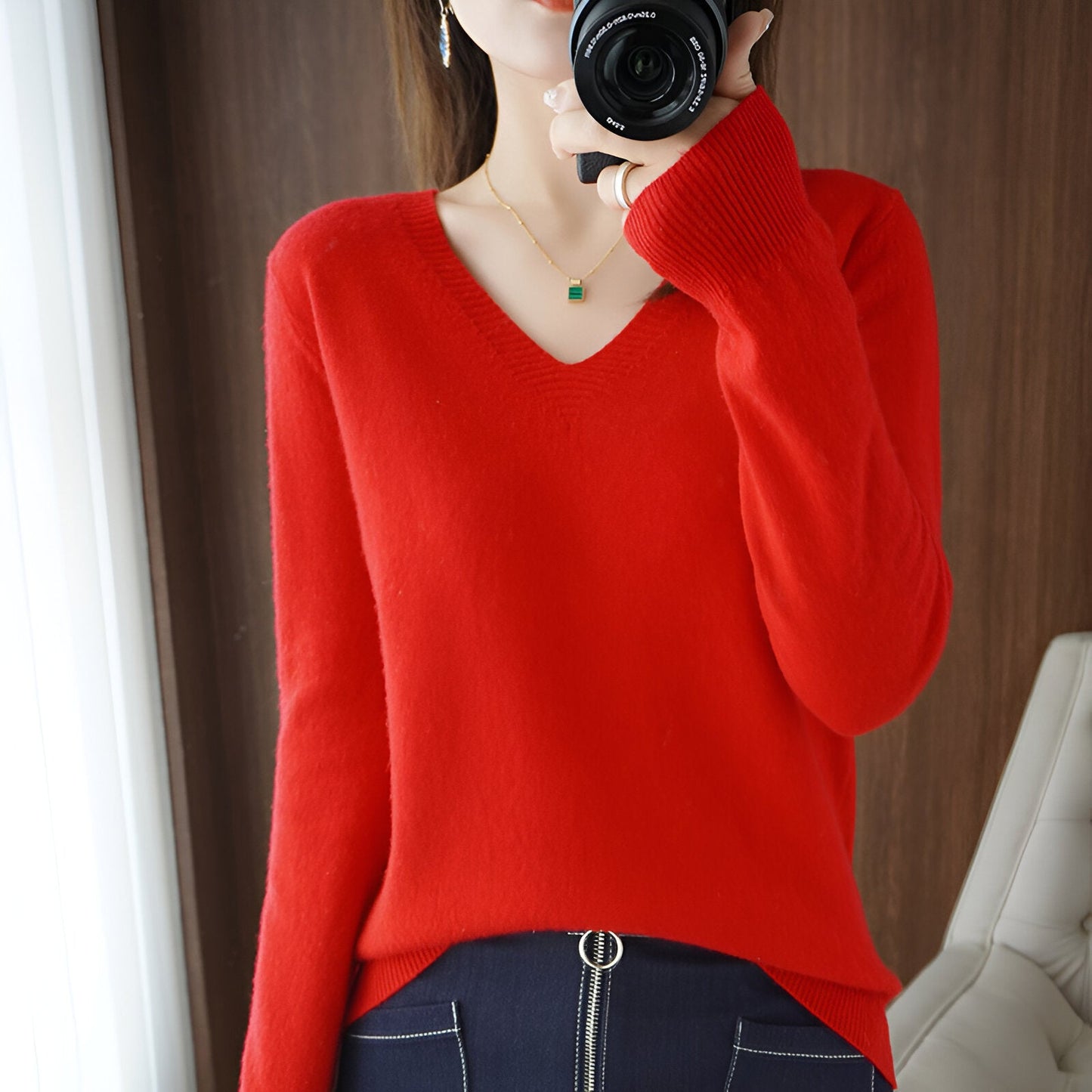 Ika | Gemütlicher V-Ausschnitt Strickpullover