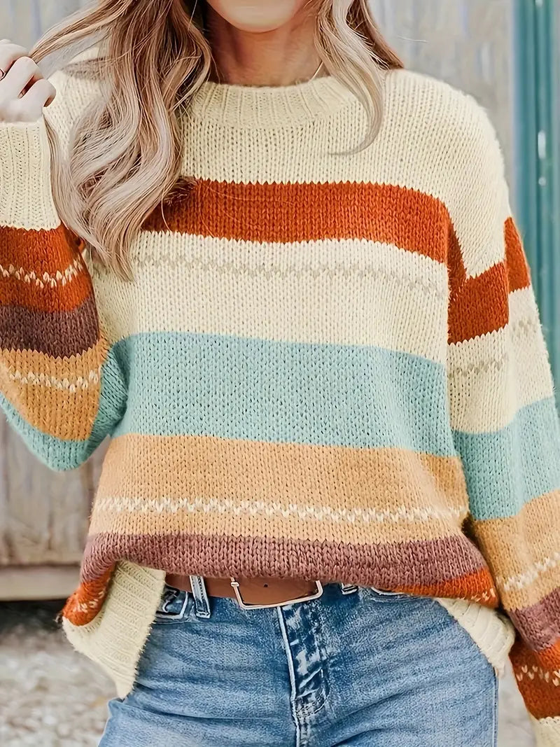 Eli - Gestreifter Rundhals-Strickpullover