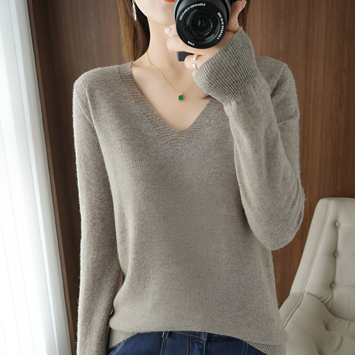 Ika | Gemütlicher V-Ausschnitt Strickpullover