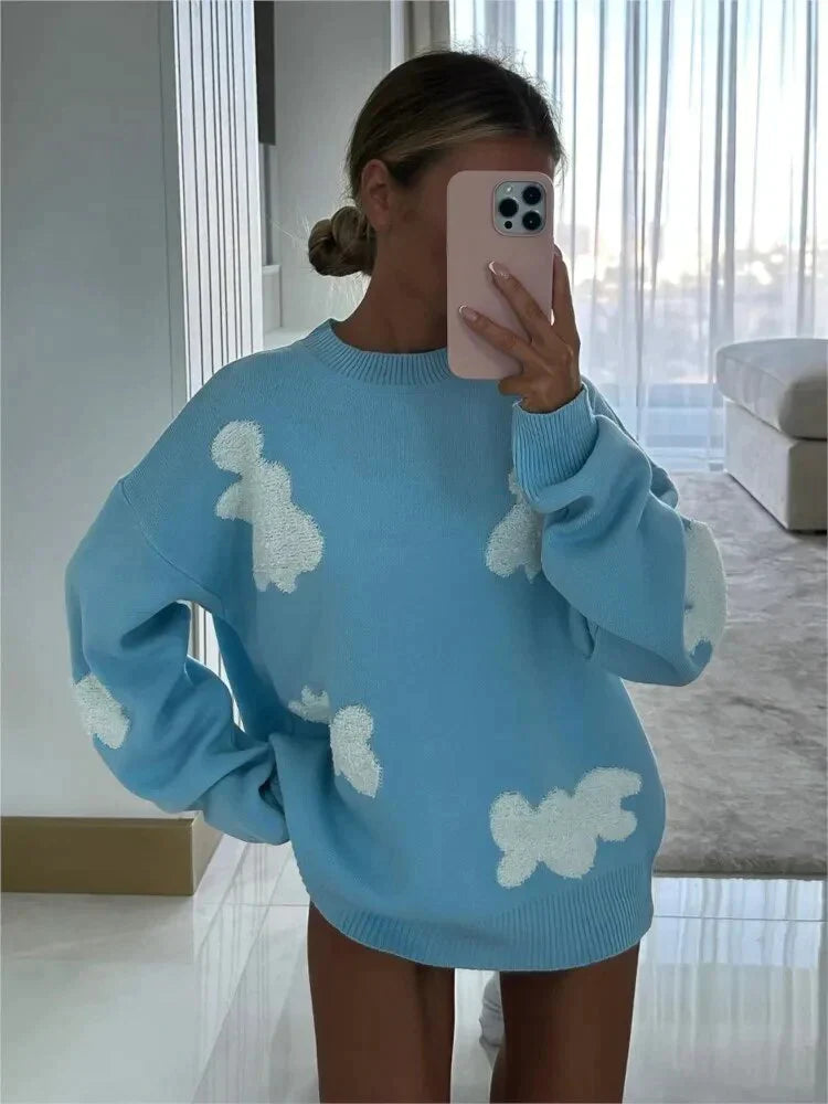 Chic Sweet Love Stickerei Strickpullover - Aster
