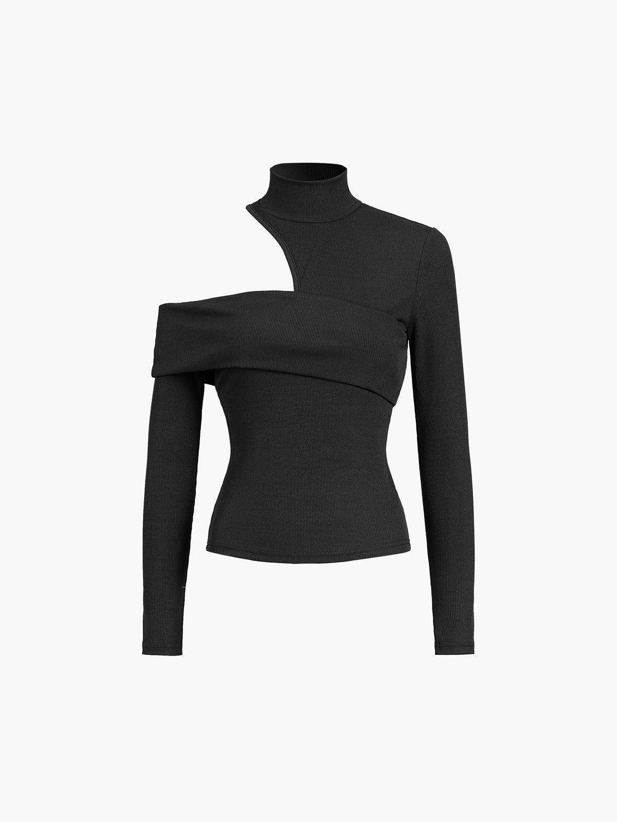 Fudus | Gesäßausschnitt Schräg Cutout Rib Langarm Strickoberteil