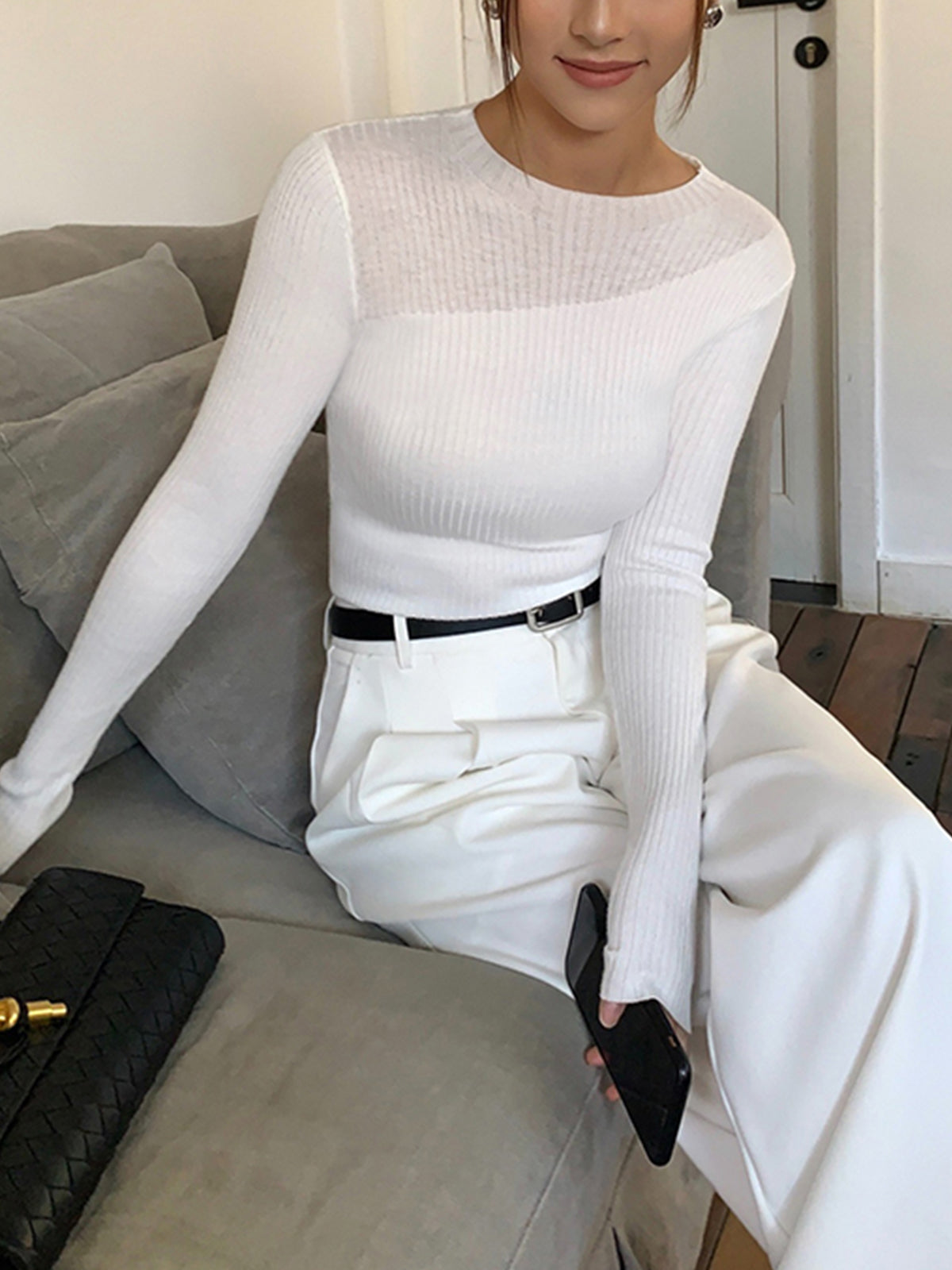 Fudus | Strick Ripp Crewneck Asymmetrisches Top