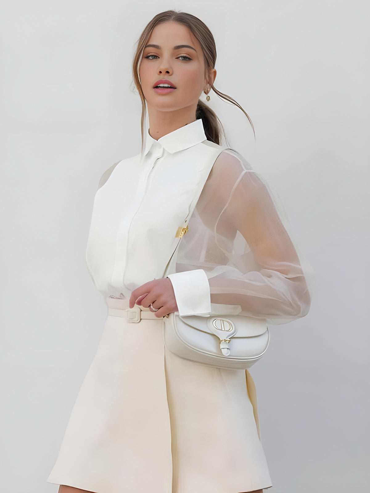 Fudus | Semi Transparente Puffärmel Organza Bluse