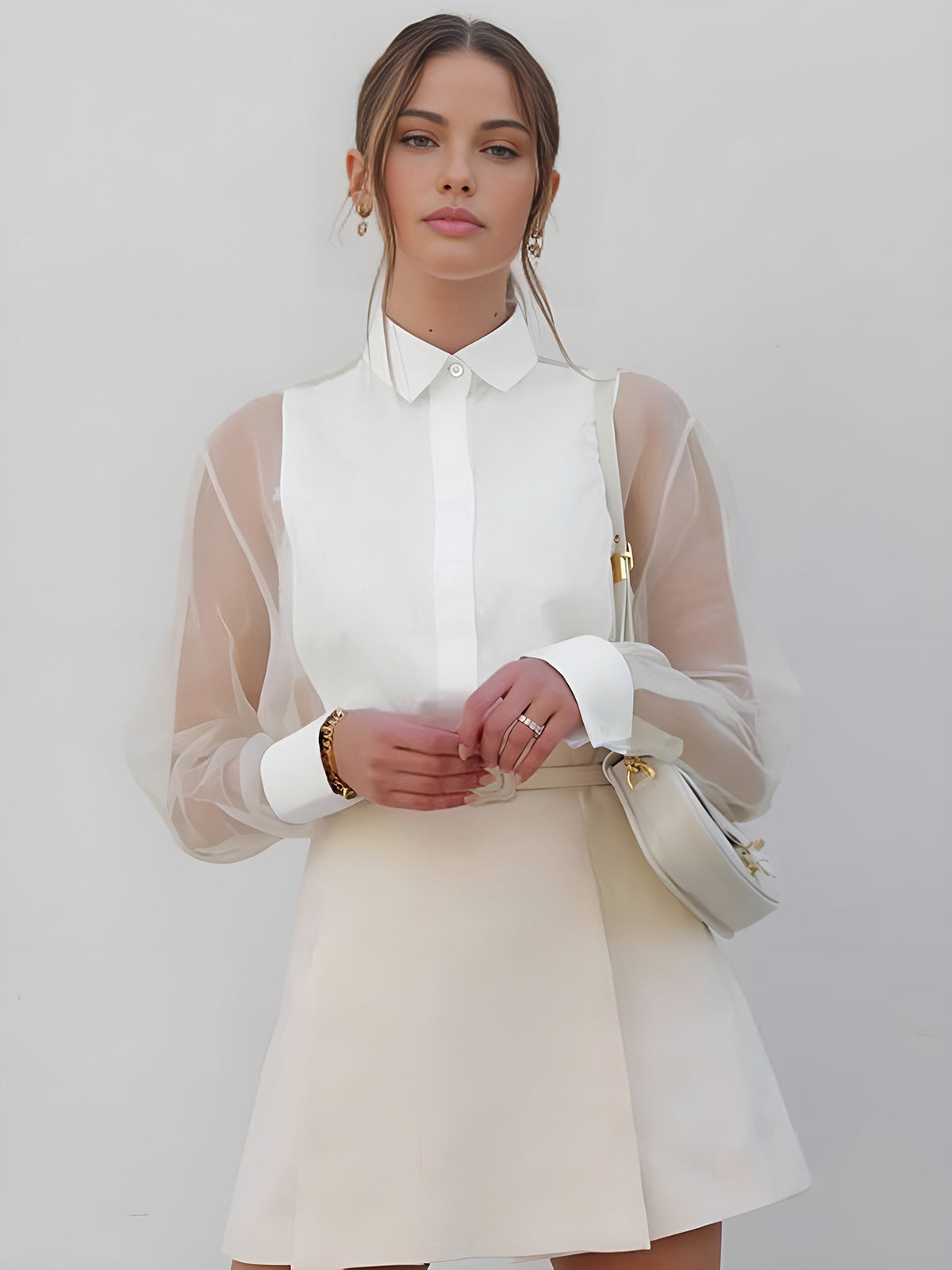 Fudus | Semi Transparente Puffärmel Organza Bluse