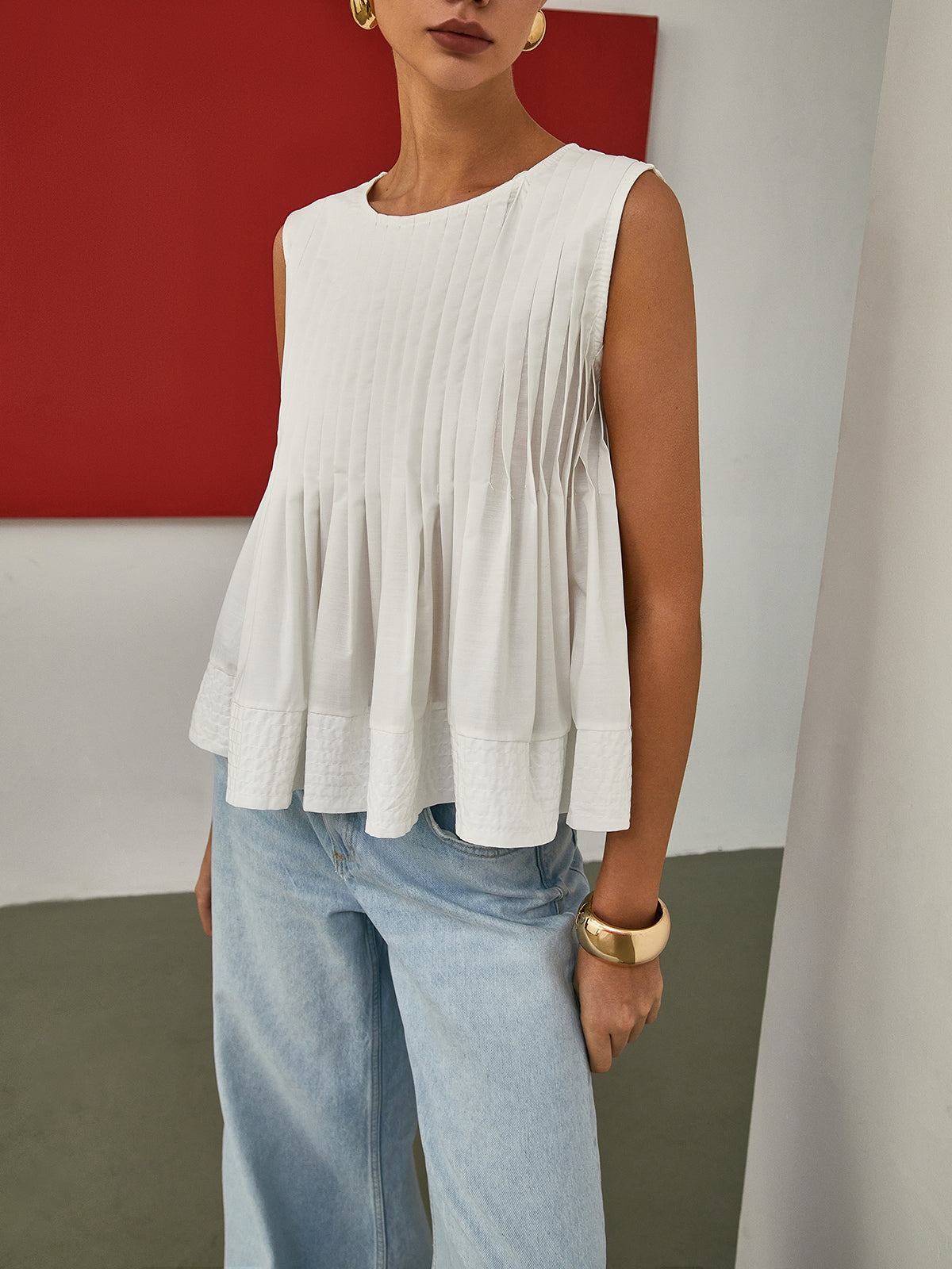 Fudus | Faltiger Peplum Ärmelloser Bluse