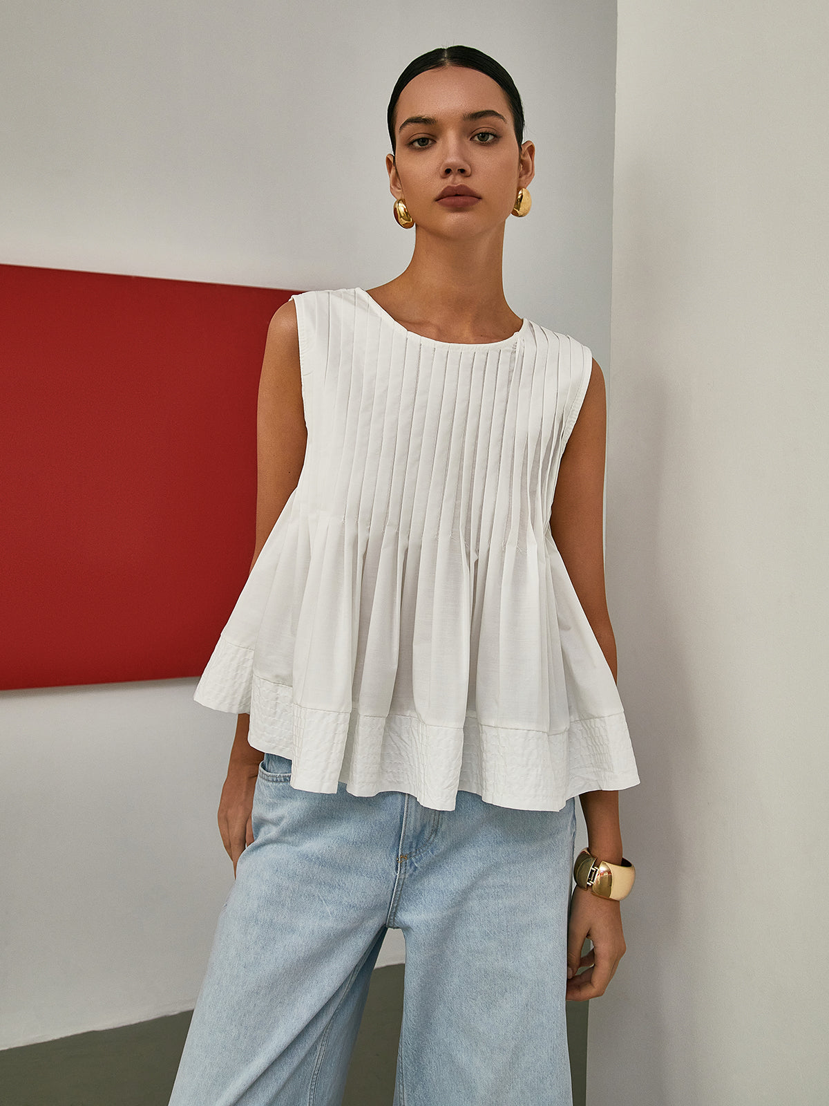 Fudus | Faltiger Peplum Ärmelloser Bluse
