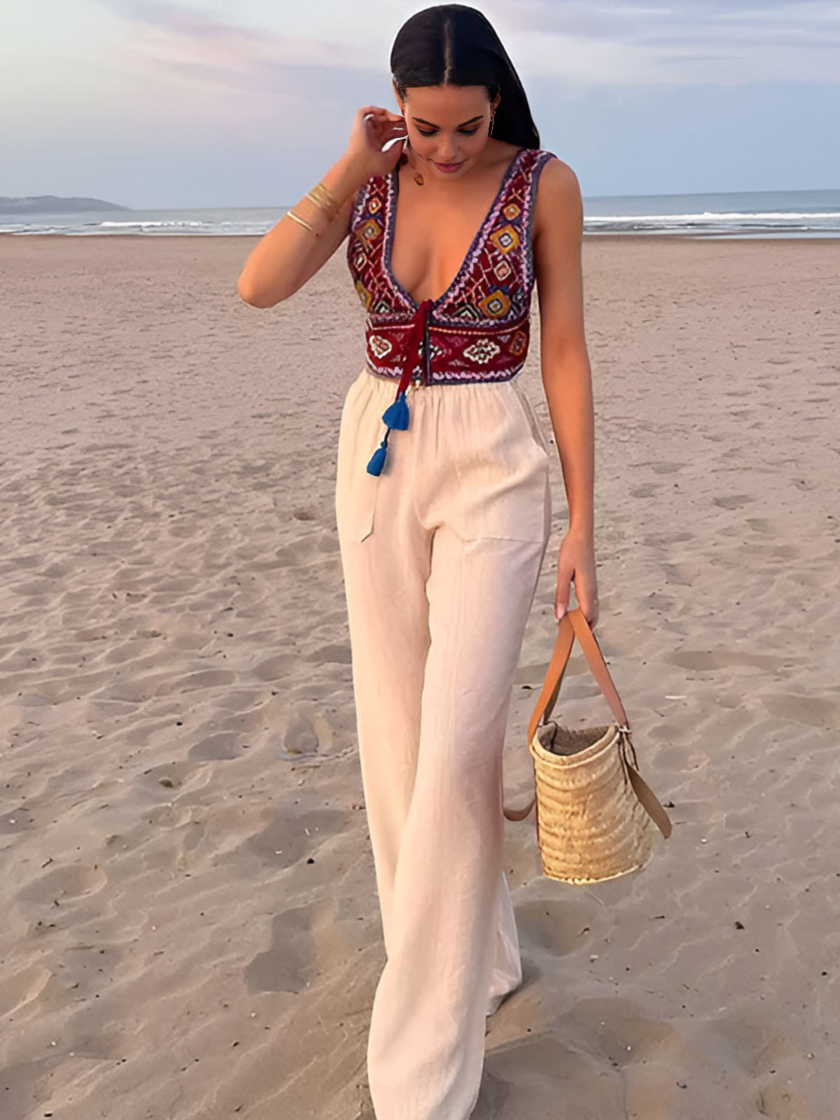 Fudus | Boho Stickerei Knotentop