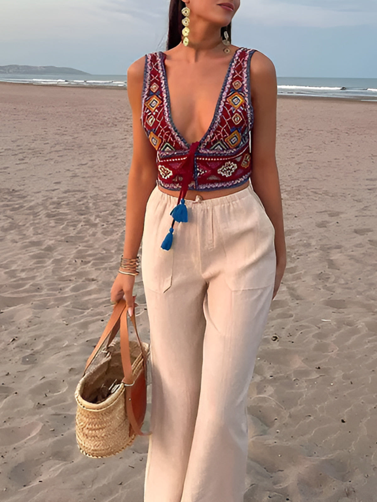 Fudus | Boho Stickerei Knotentop