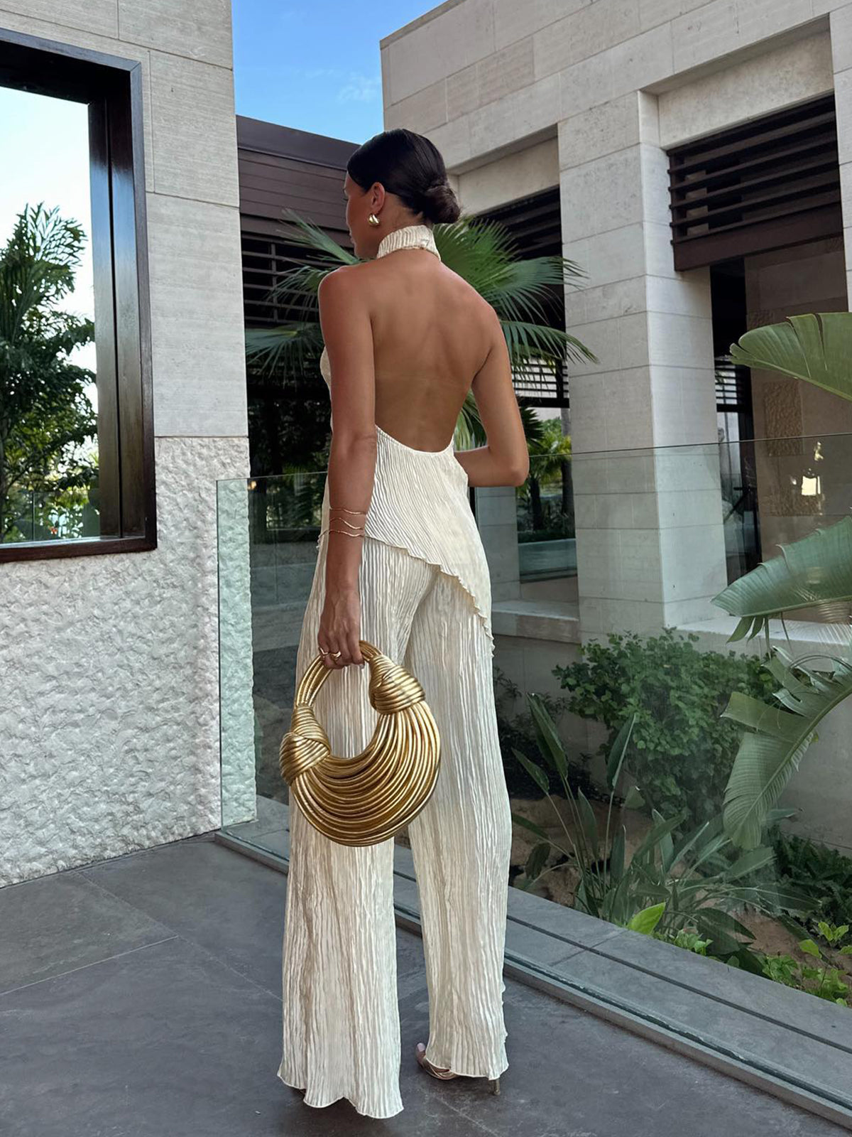 Fudus | Asymmetrisches Halter Crop Top Mit Weiter Beinhose Satz