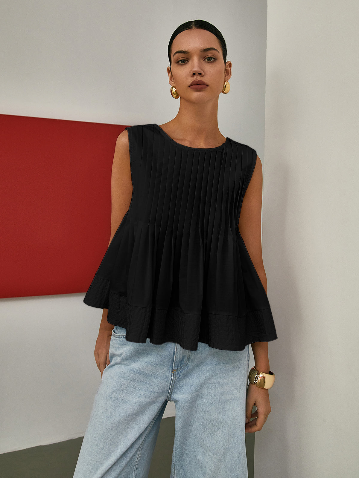 Fudus | Faltiger Peplum Ärmelloser Bluse