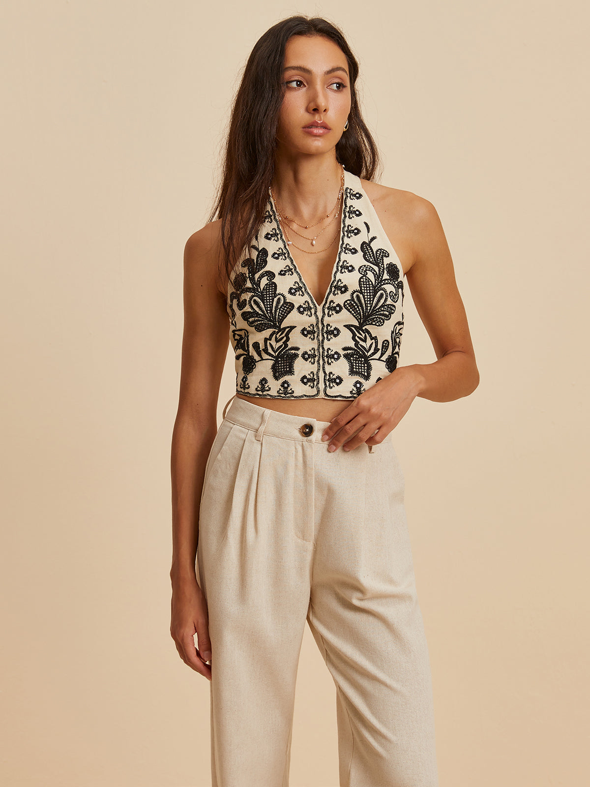 Fudus | Stickerei Druck V-ausschnitt Halter Top