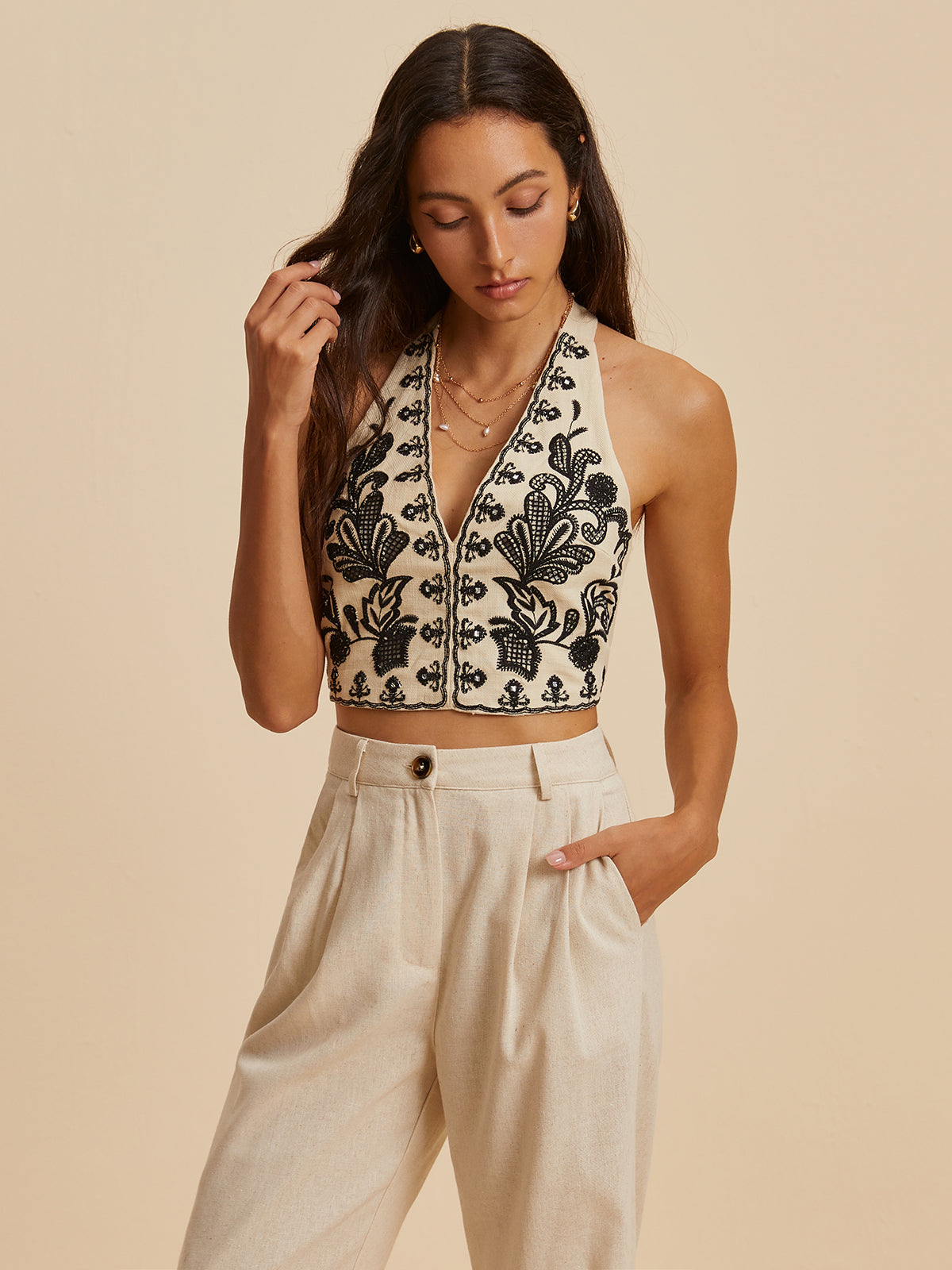 Fudus | Stickerei Druck V-ausschnitt Halter Top