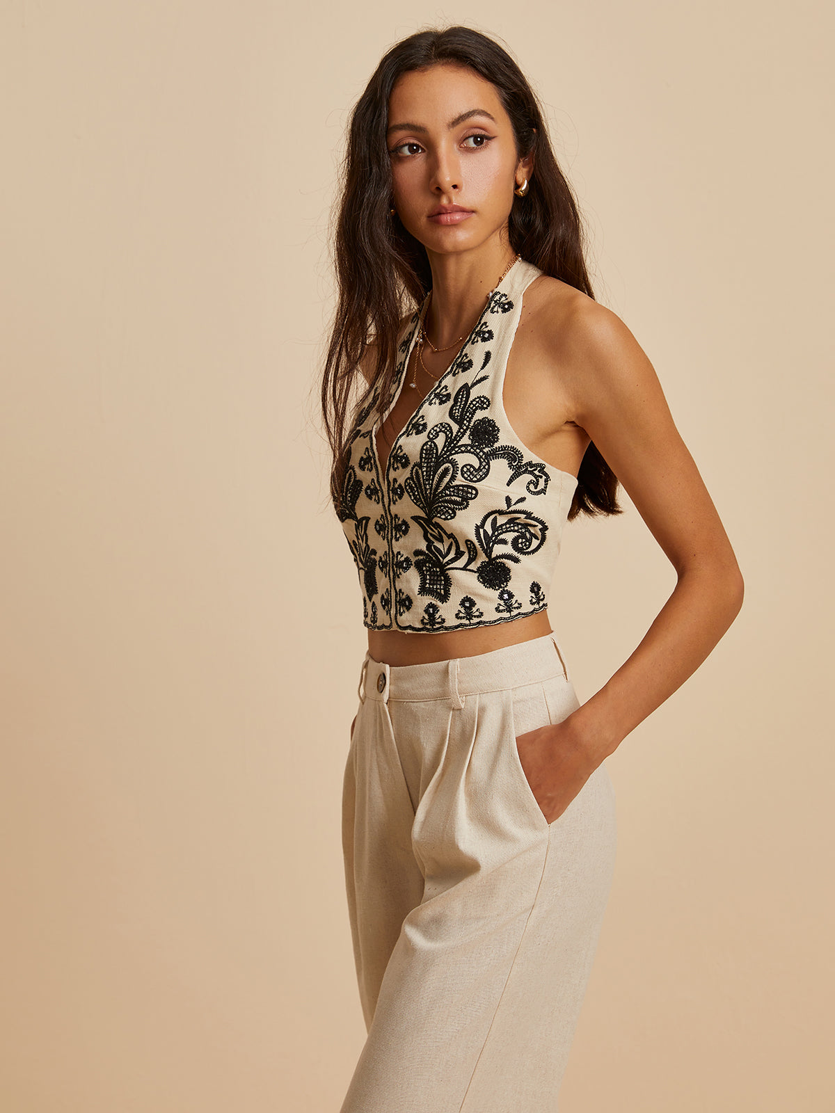 Fudus | Stickerei Druck V-ausschnitt Halter Top
