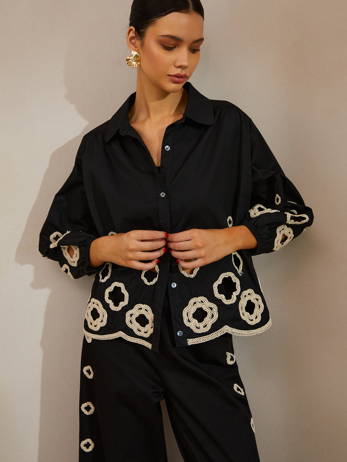 Fudus | Baumwolle Hohl Bestickte Bluse