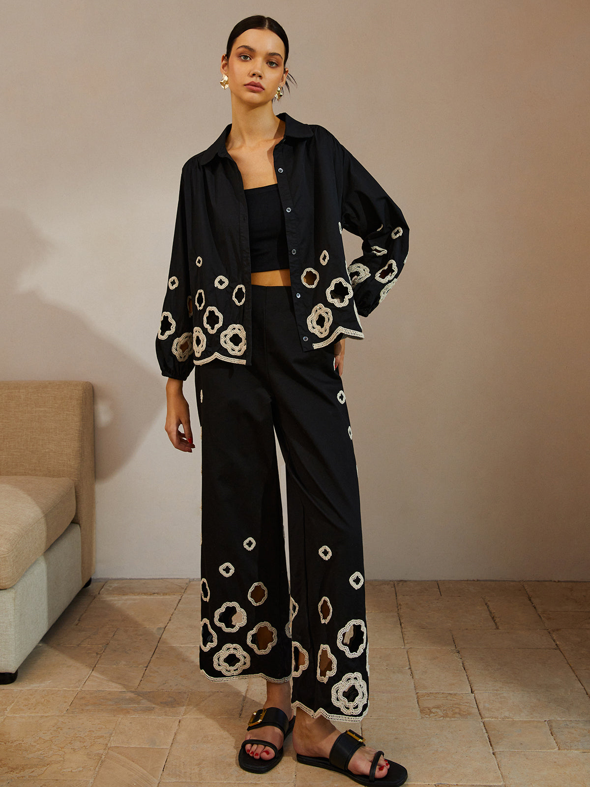 Fudus | Baumwolle Hohl Bestickte Bluse