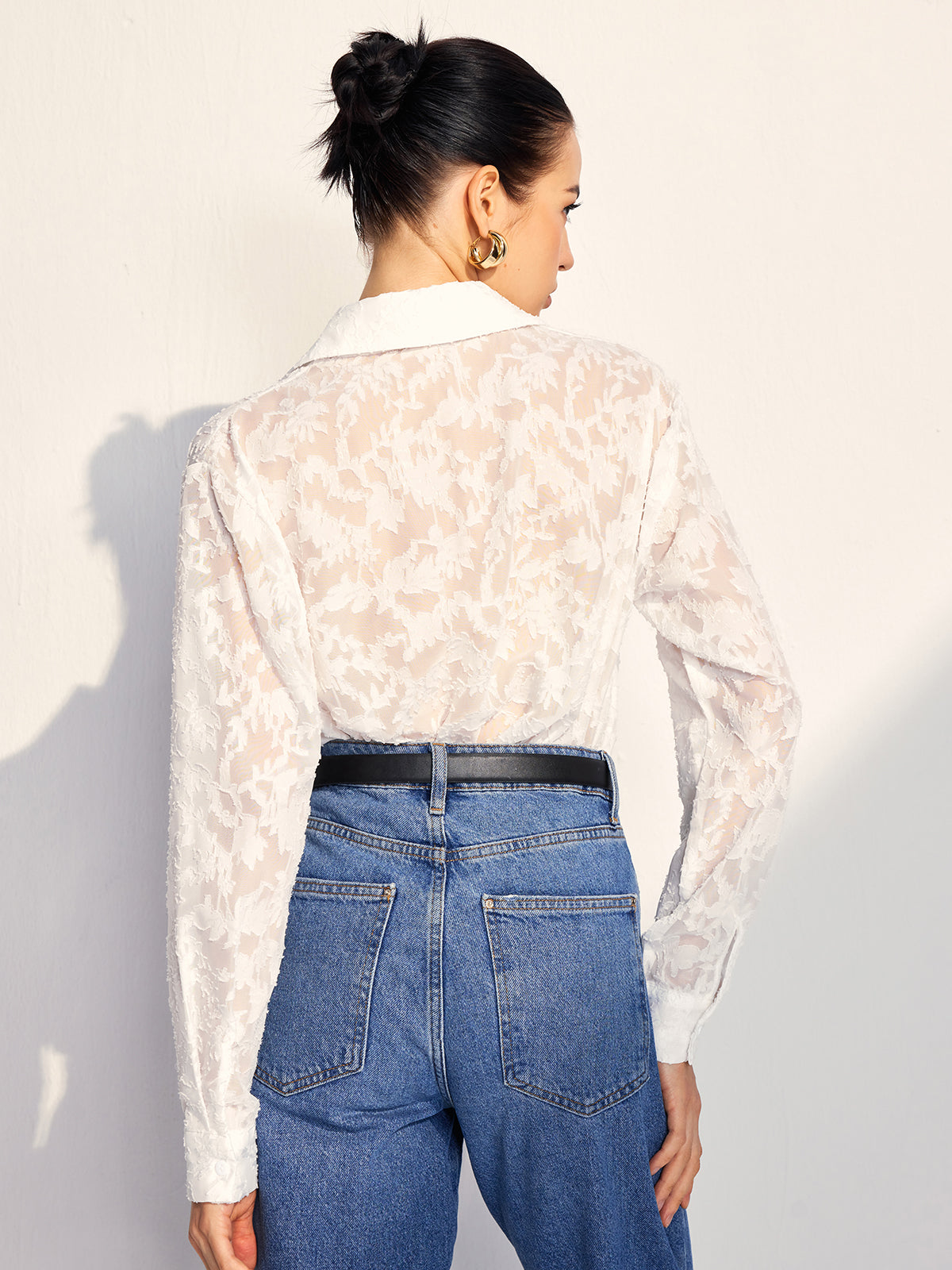 Fudus | Semi Sheer Jacquard Knopfhemd