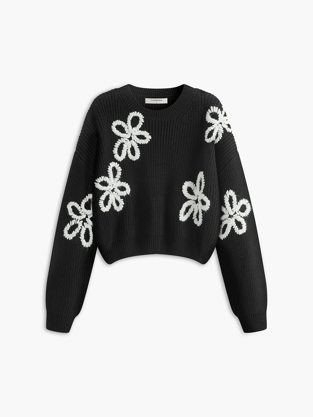 Fudus | Rundhals Rippstrick Blumenstrickoberteil
