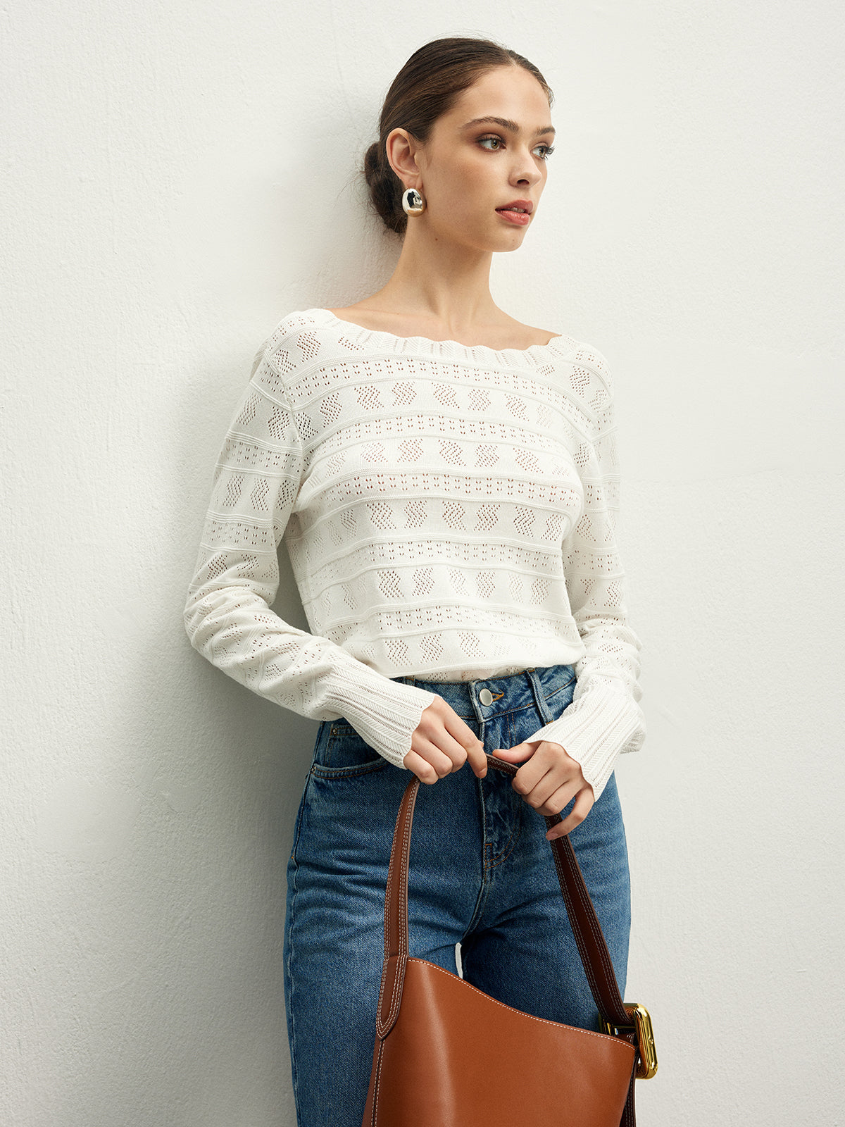 Fudus | Salat Trim Rückenfrei Pointelle Strick Top