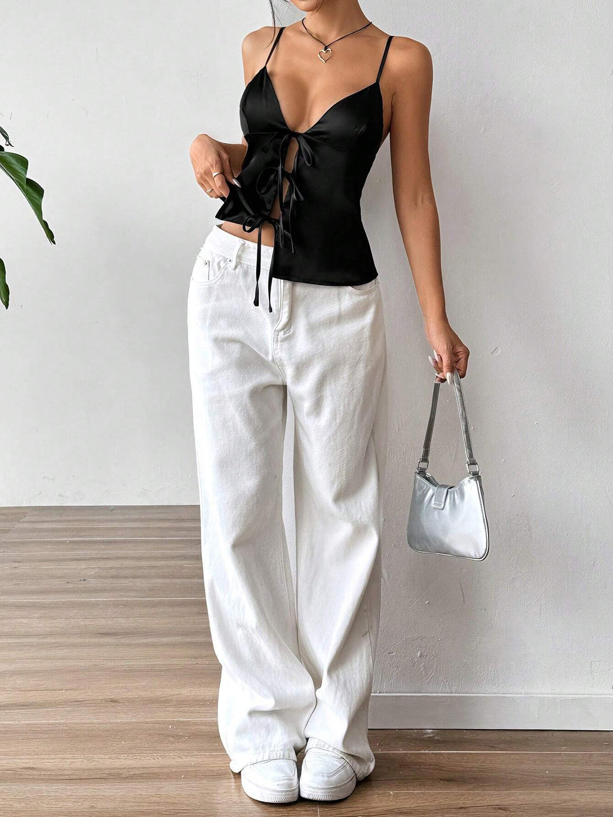Fudus | Tie Front Satin Cami Top