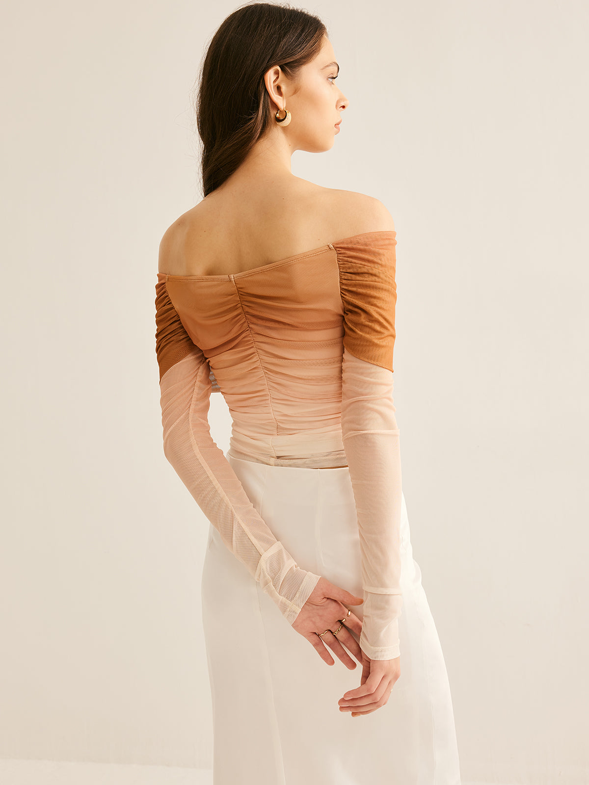Fudus | Semi Sheer Schulterfrei Mesh Gradient Bluse