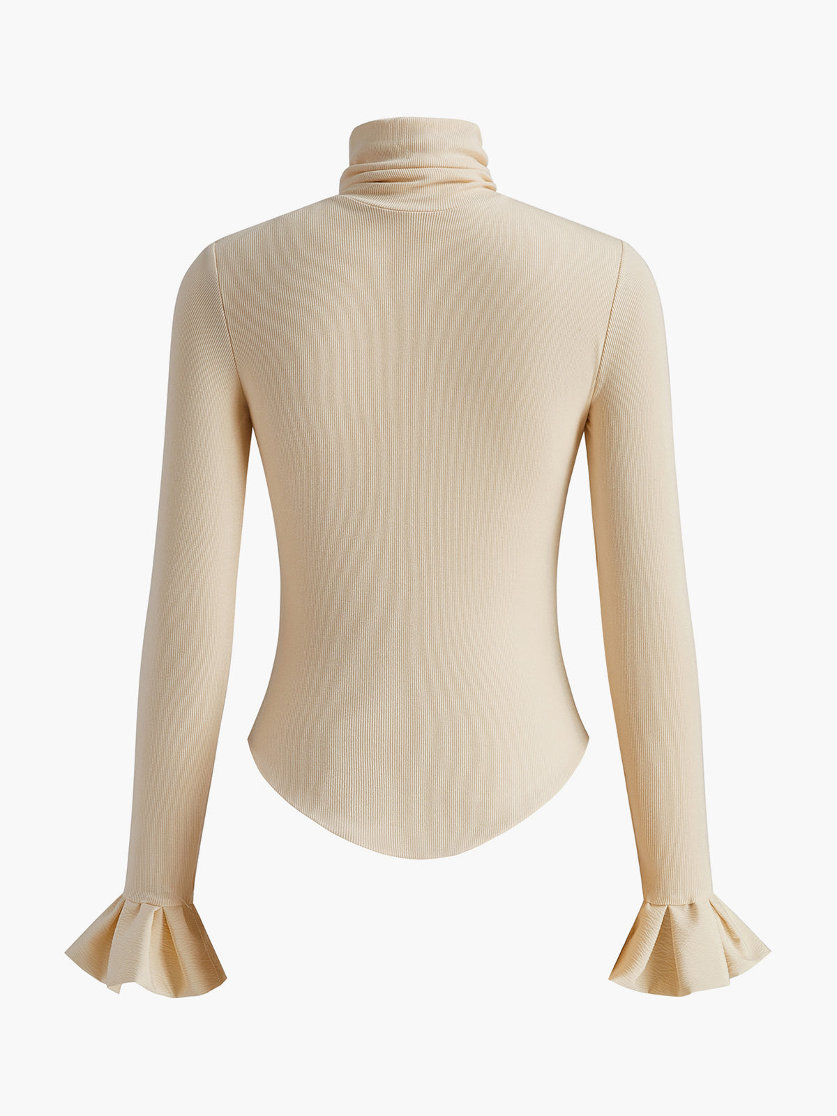Fudus | Turtleneck Ripp Rüsche Ärmel T-hemd