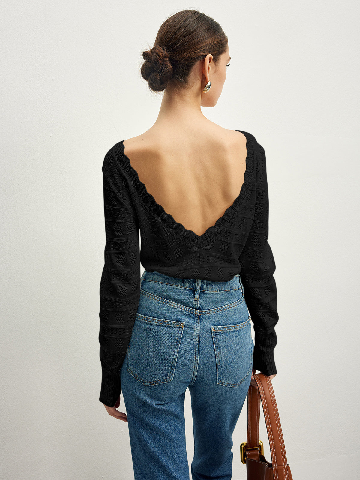 Fudus | Salat Trim Rückenfrei Pointelle Strick Top
