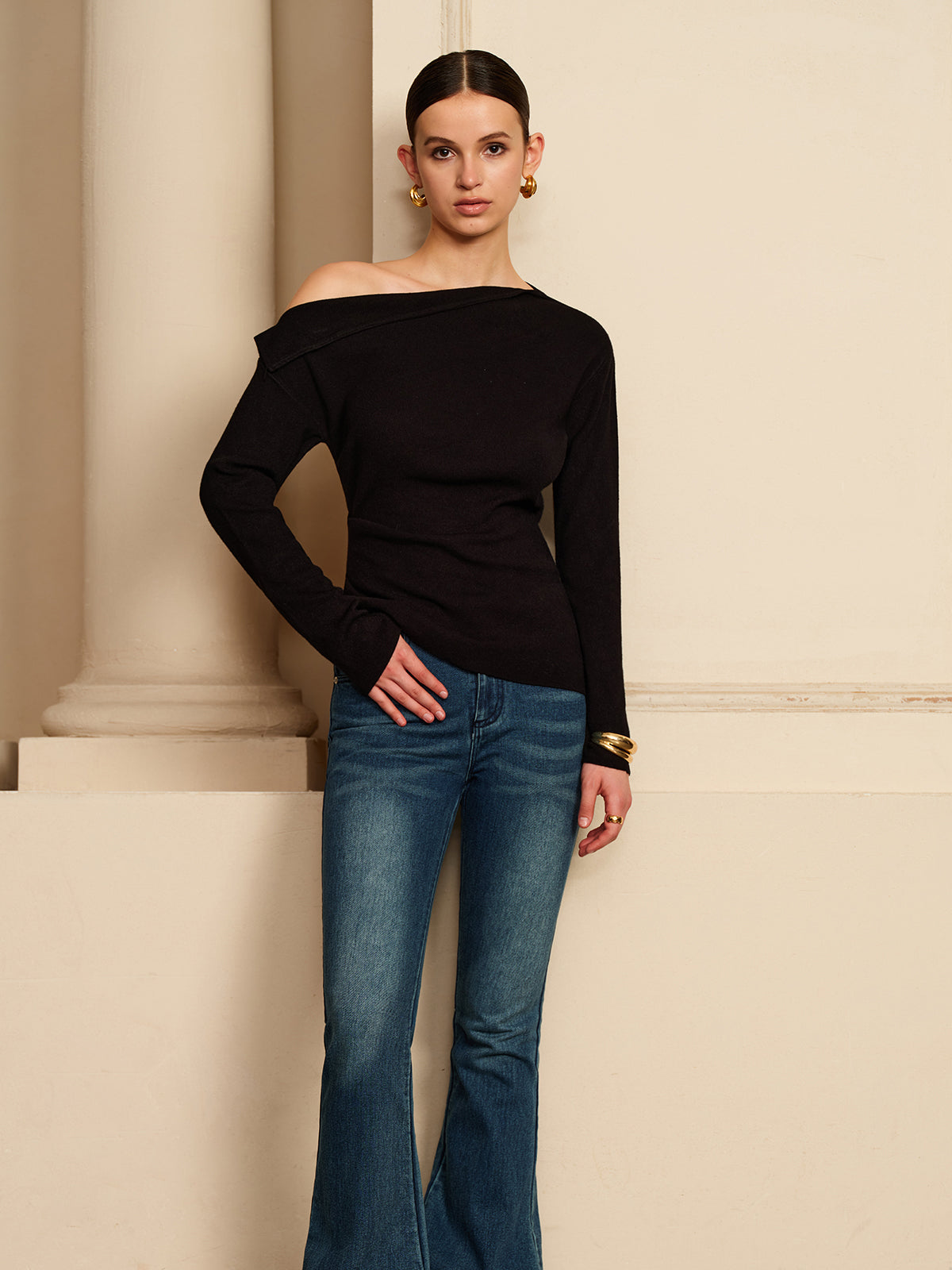 Fudus | Asymmetrisches Falten Stretch T-hemd