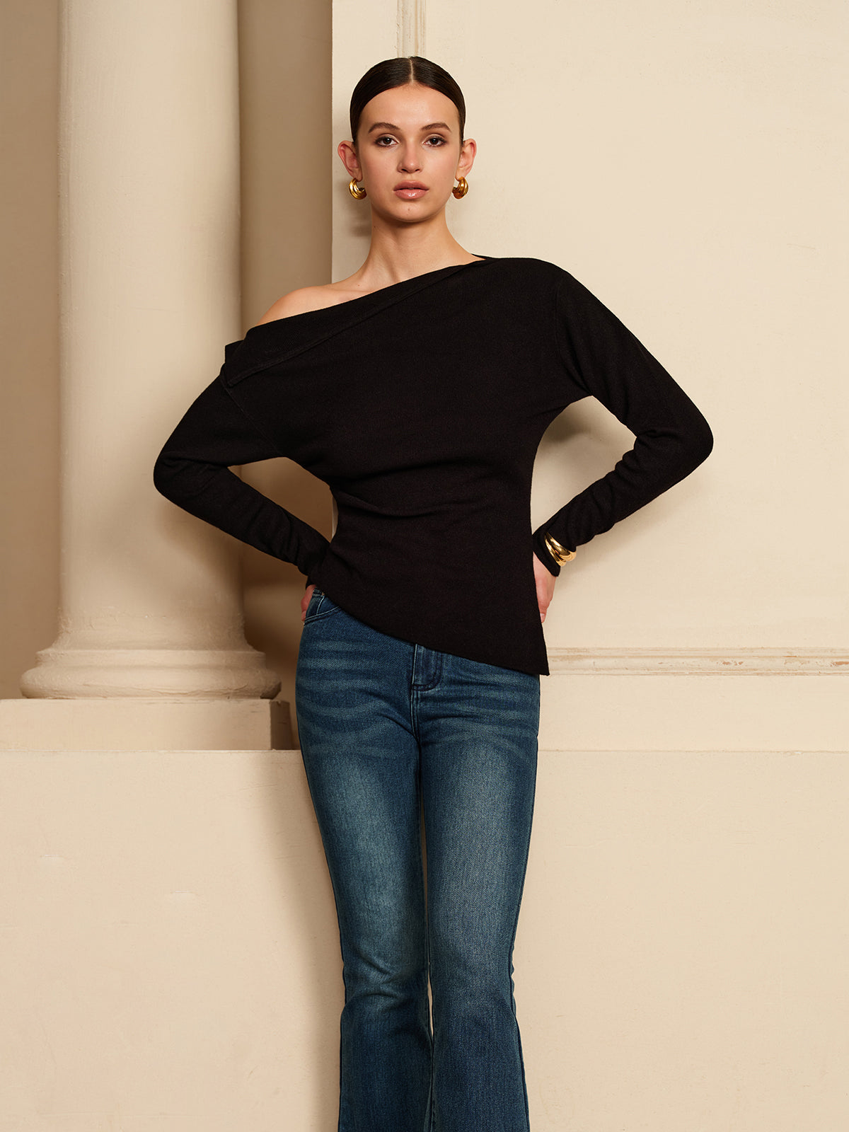Fudus | Asymmetrisches Falten Stretch T-hemd