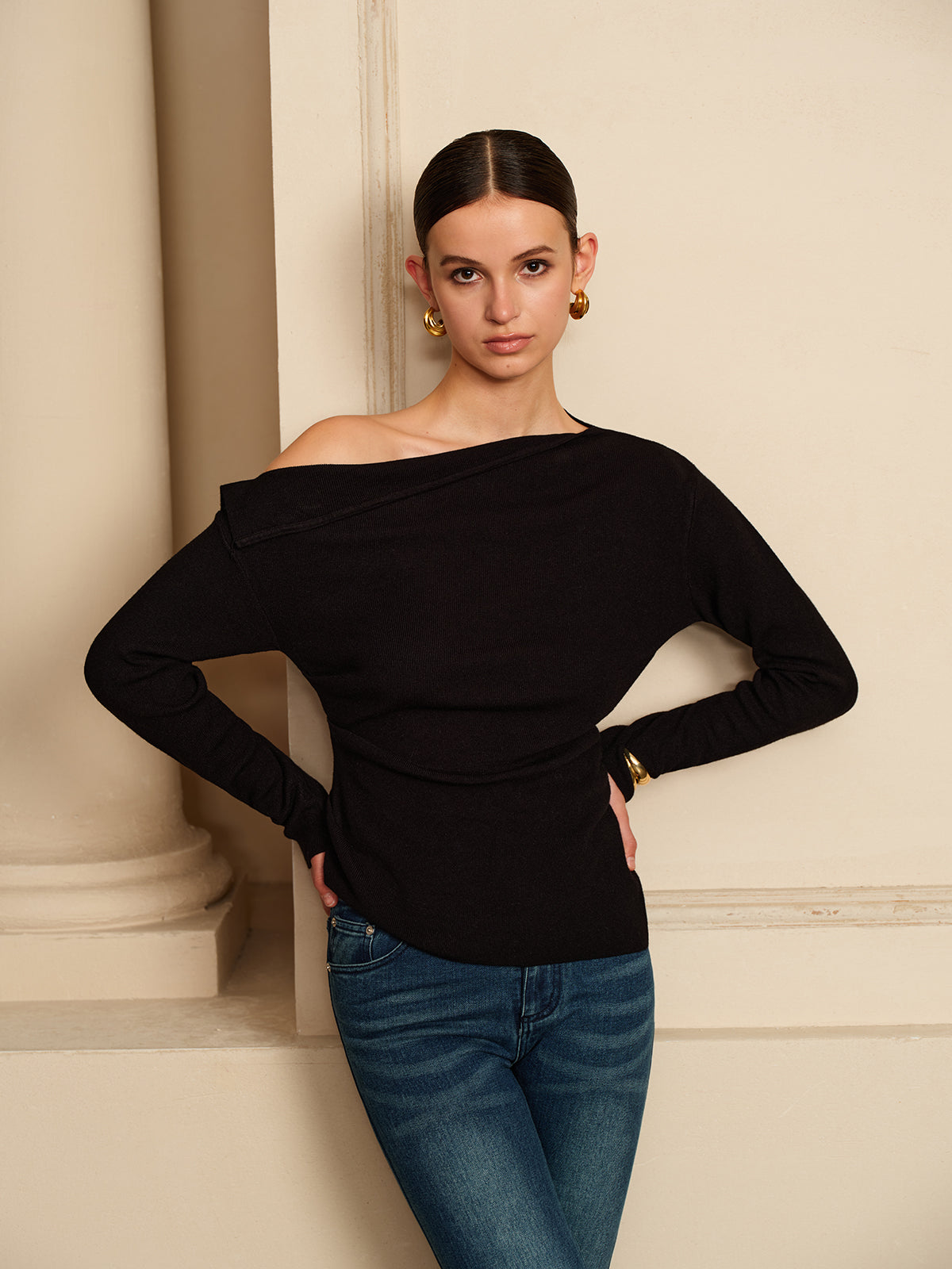 Fudus | Asymmetrisches Falten Stretch T-hemd