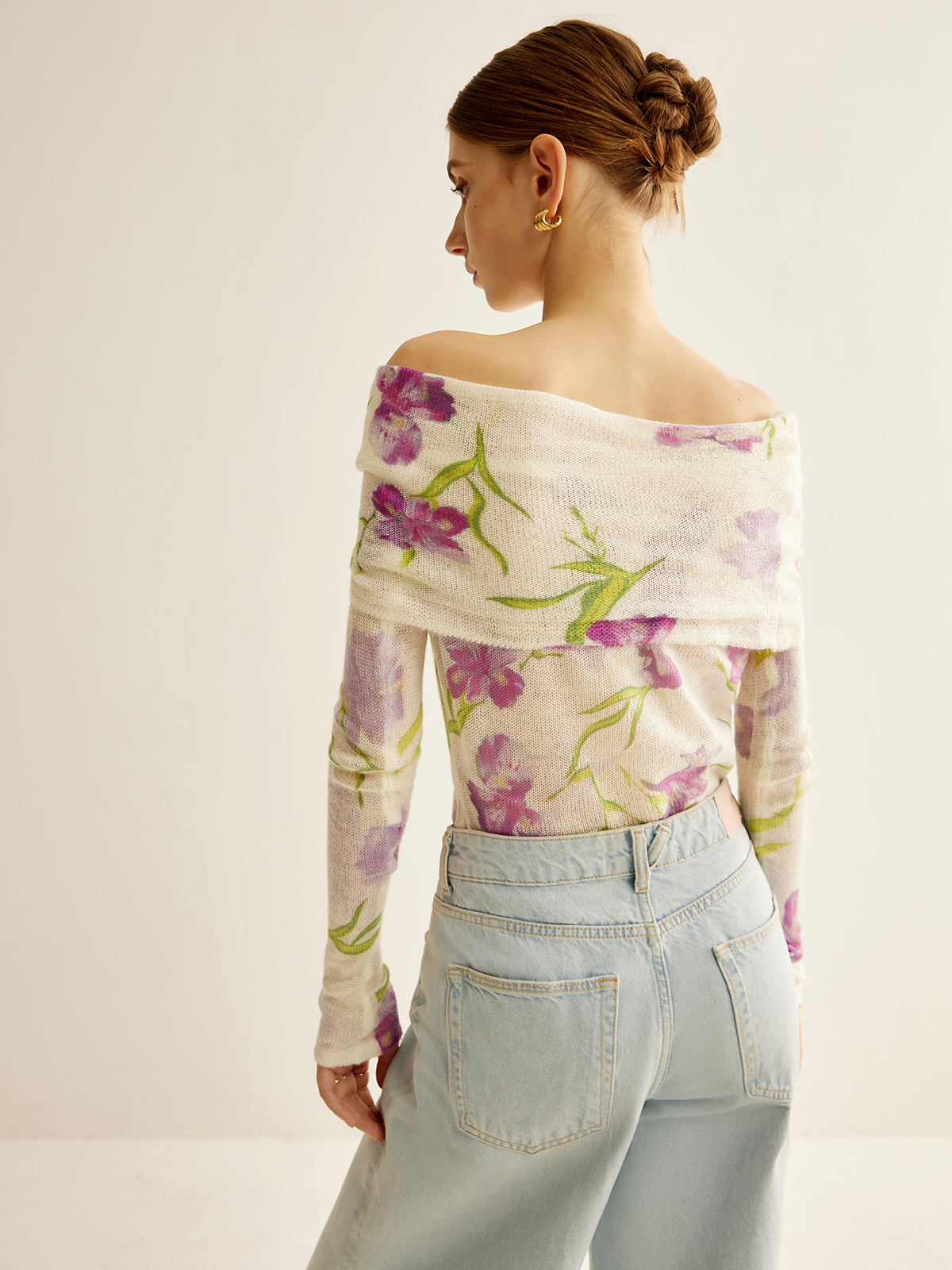 Fudus | Romance Schulterfrei Bedrucktes Stricktop