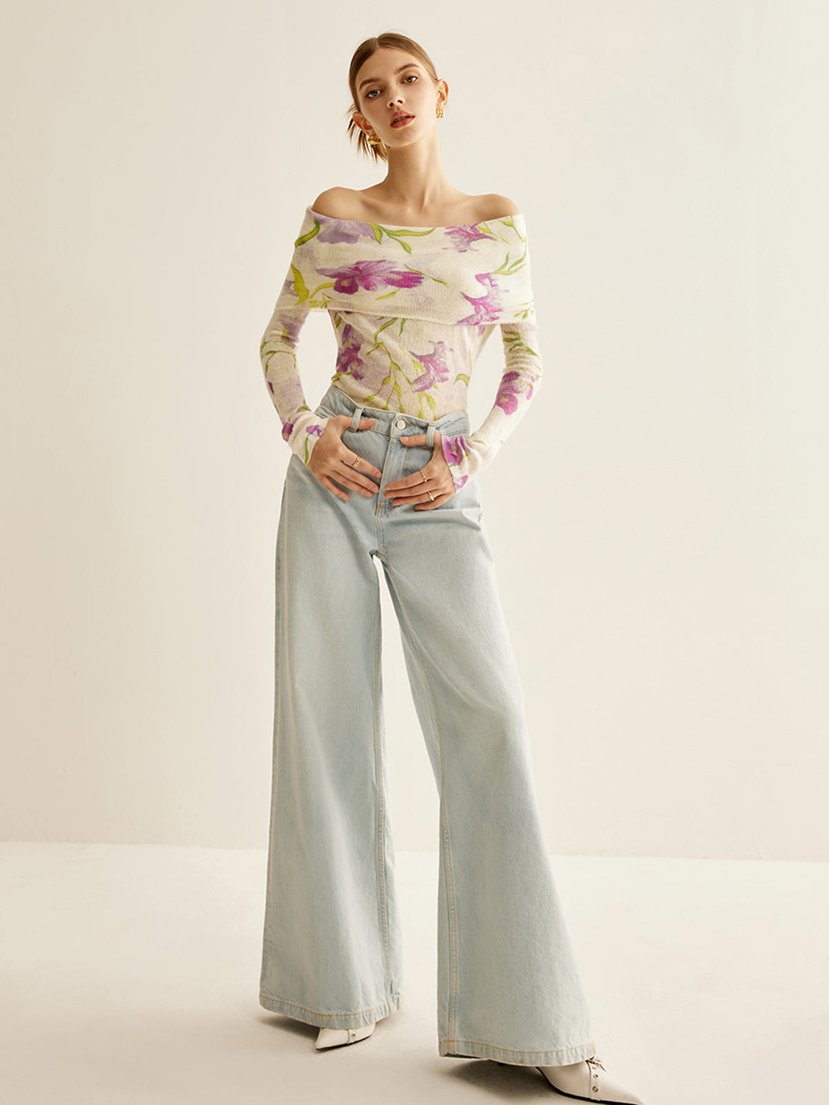 Fudus | Romance Schulterfrei Bedrucktes Stricktop