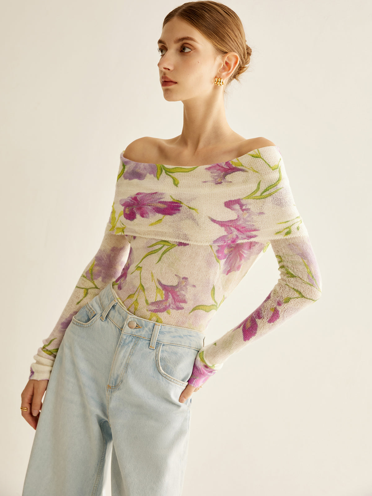 Fudus | Romance Schulterfrei Bedrucktes Stricktop