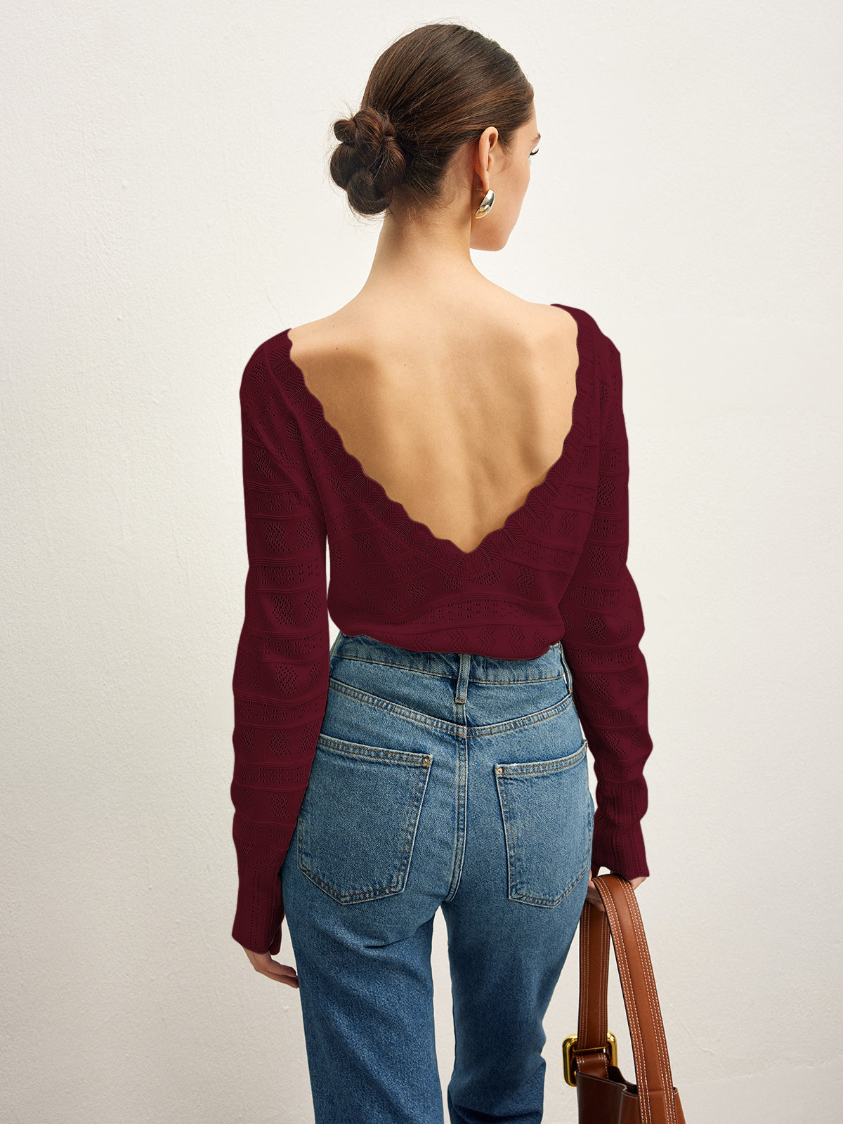 Fudus | Salat Trim Rückenfrei Pointelle Strick Top