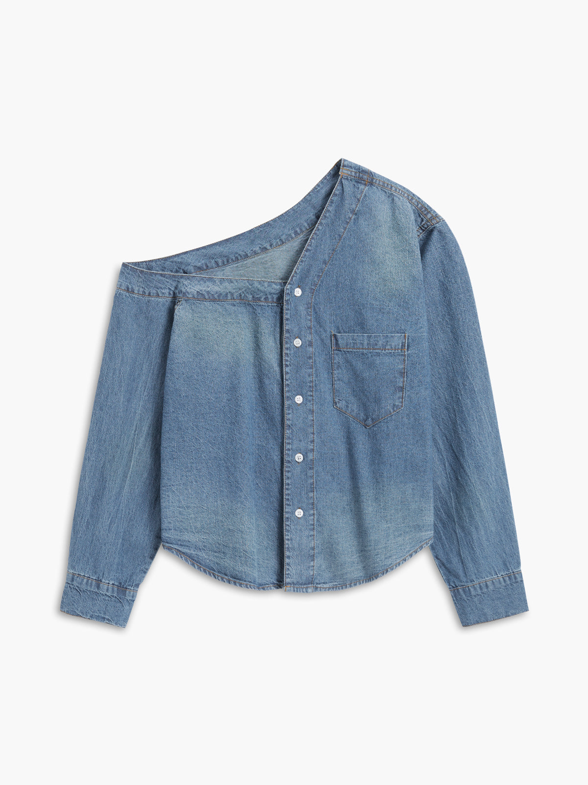 Fudus | Asymmetrische Kragen Denim Crop Hemd