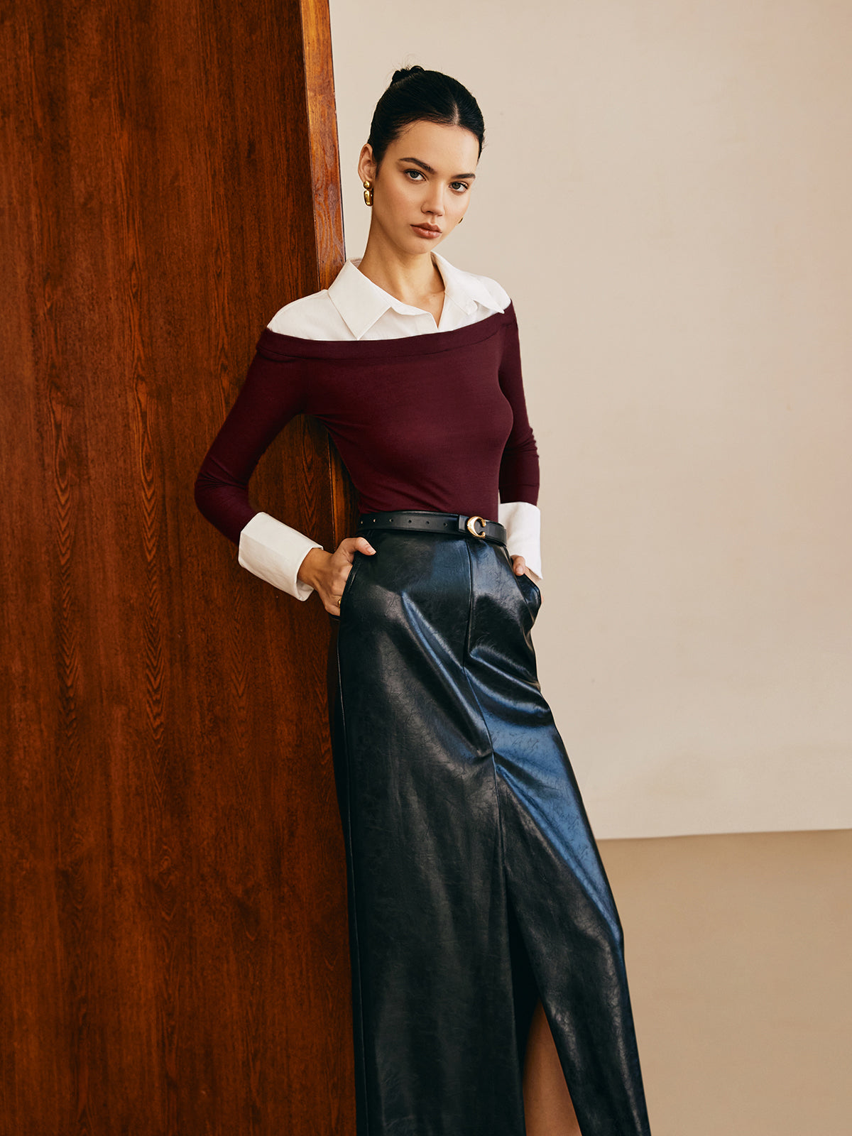 Fudus | Semi Transparente Paneel Jersey Slim Top