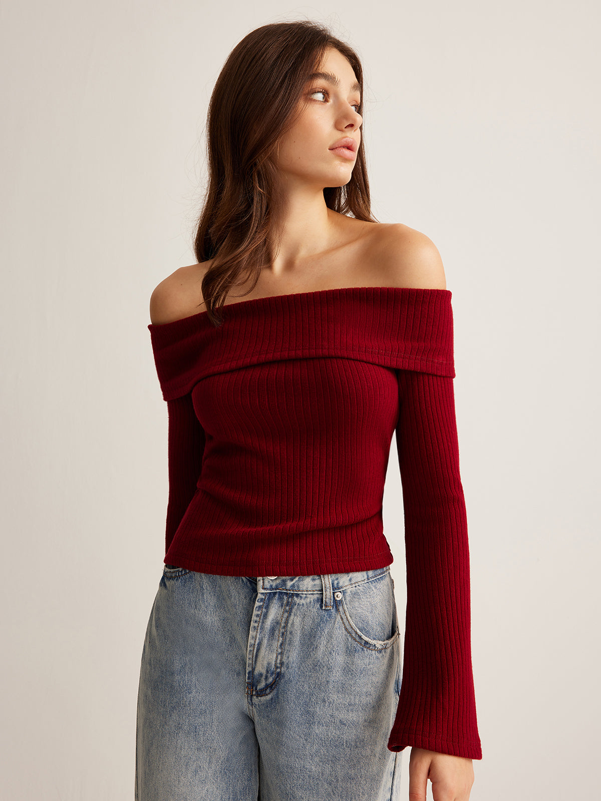 Fudus | Schulterfreies Ripp Slim Top