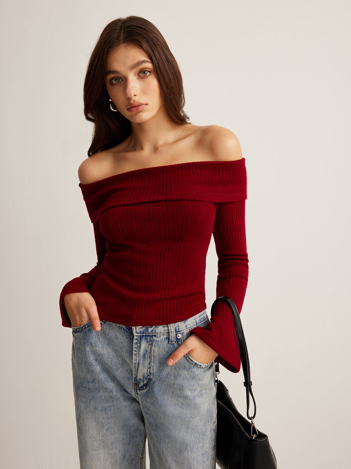 Fudus | Schulterfreies Ripp Slim Top