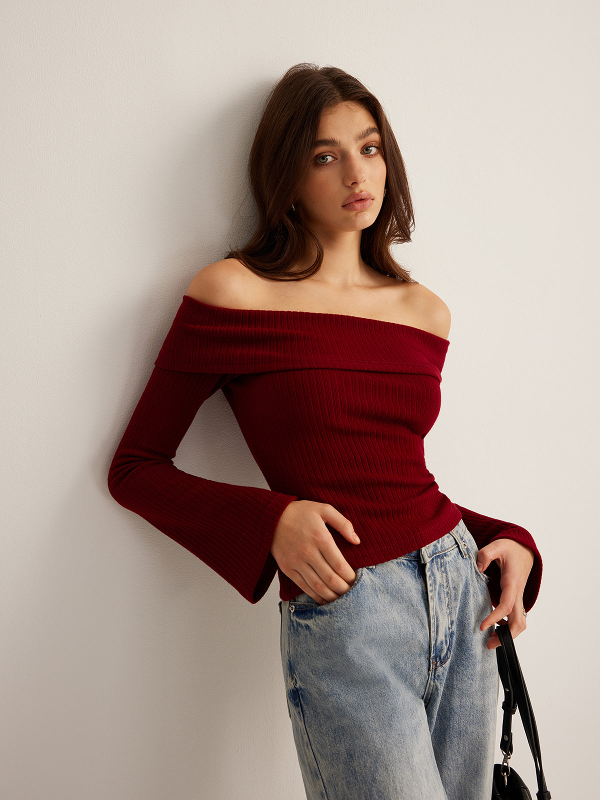 Fudus | Schulterfreies Ripp Slim Top