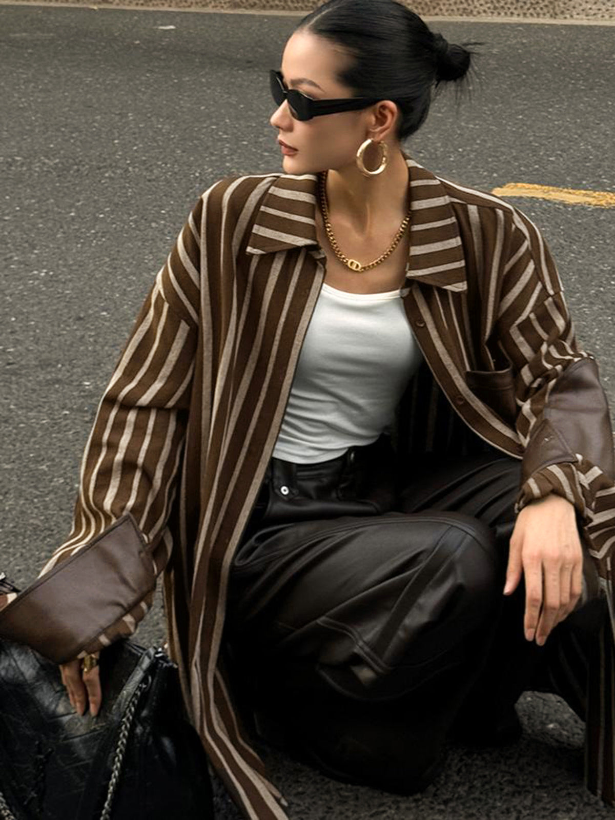 Fudus | Übergröße Baumwoll Panel Pinstripe Polohemd