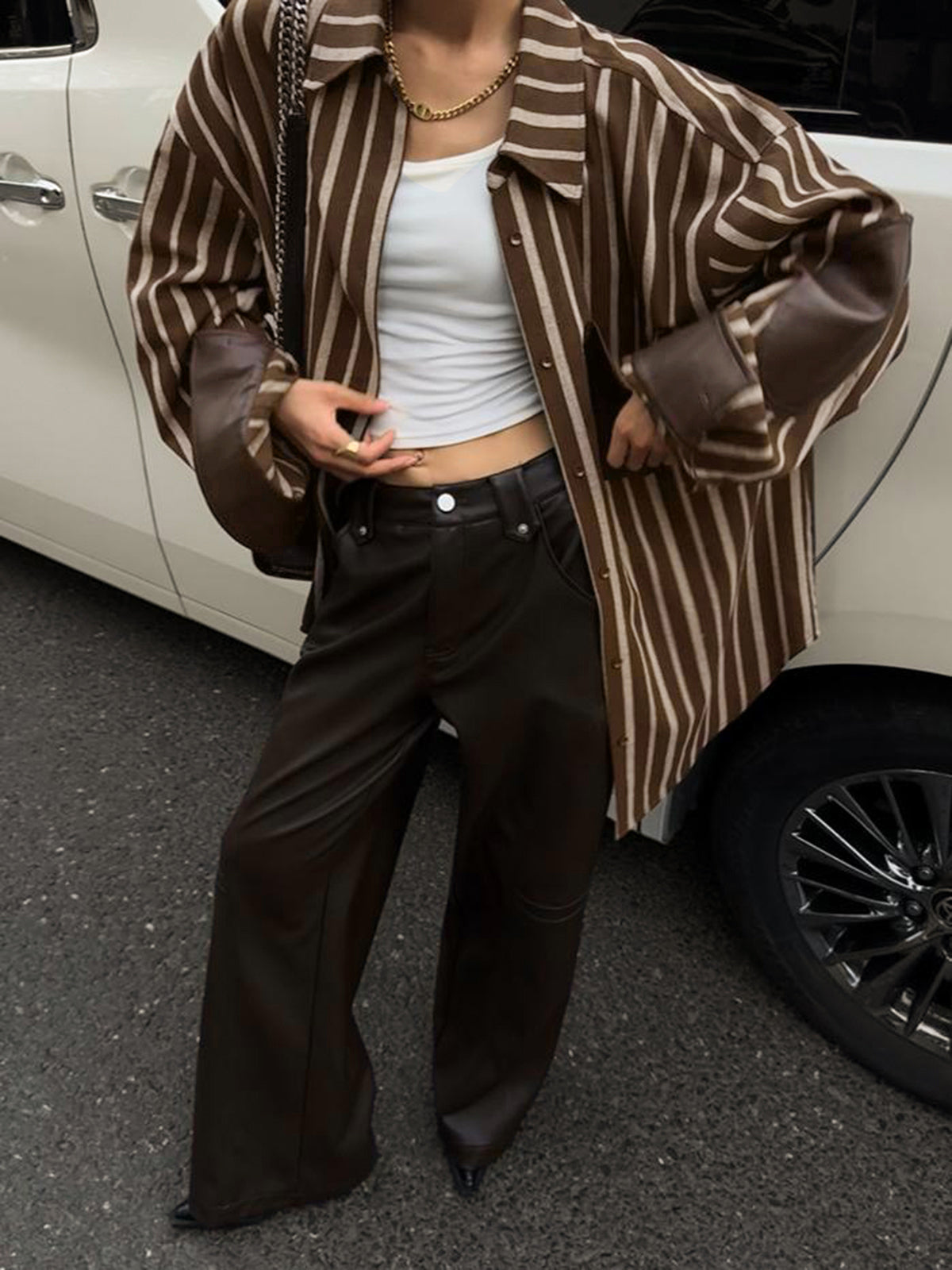 Fudus | Übergröße Baumwoll Panel Pinstripe Polohemd