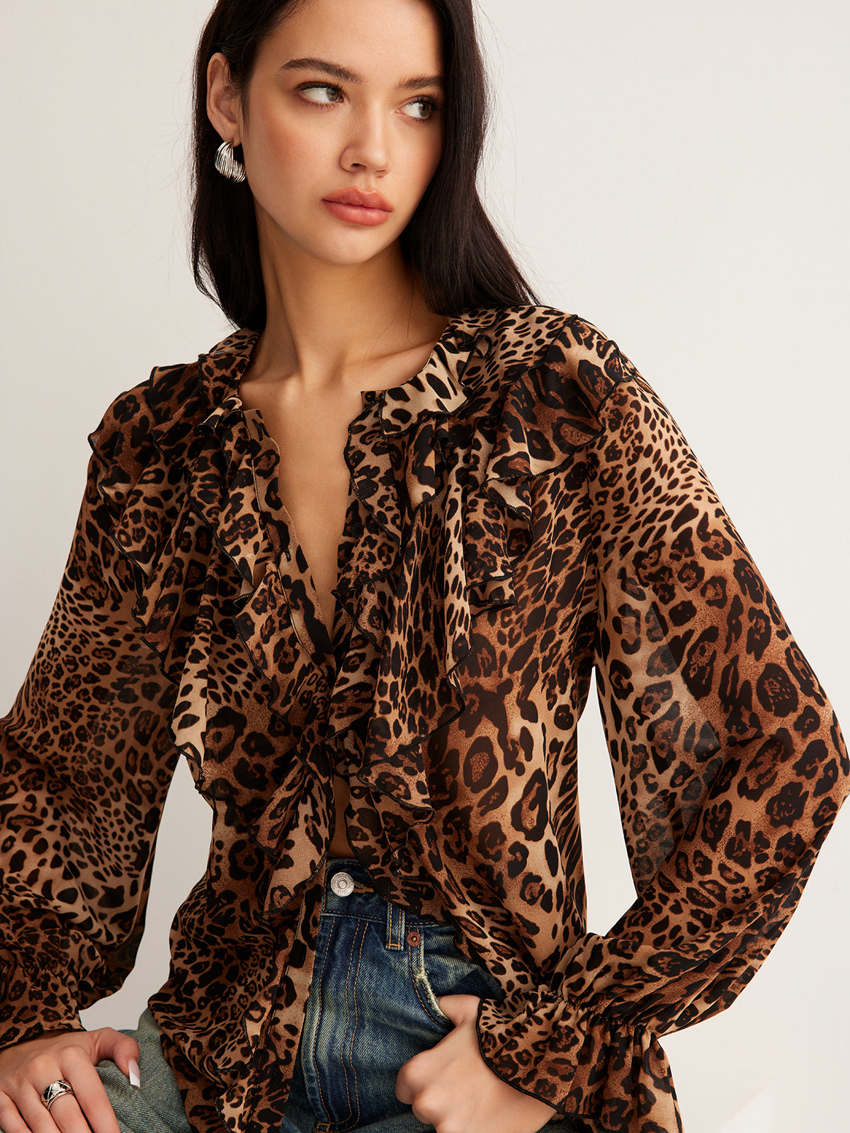 Fudus | Leopardenmuster Rüsch Bluse