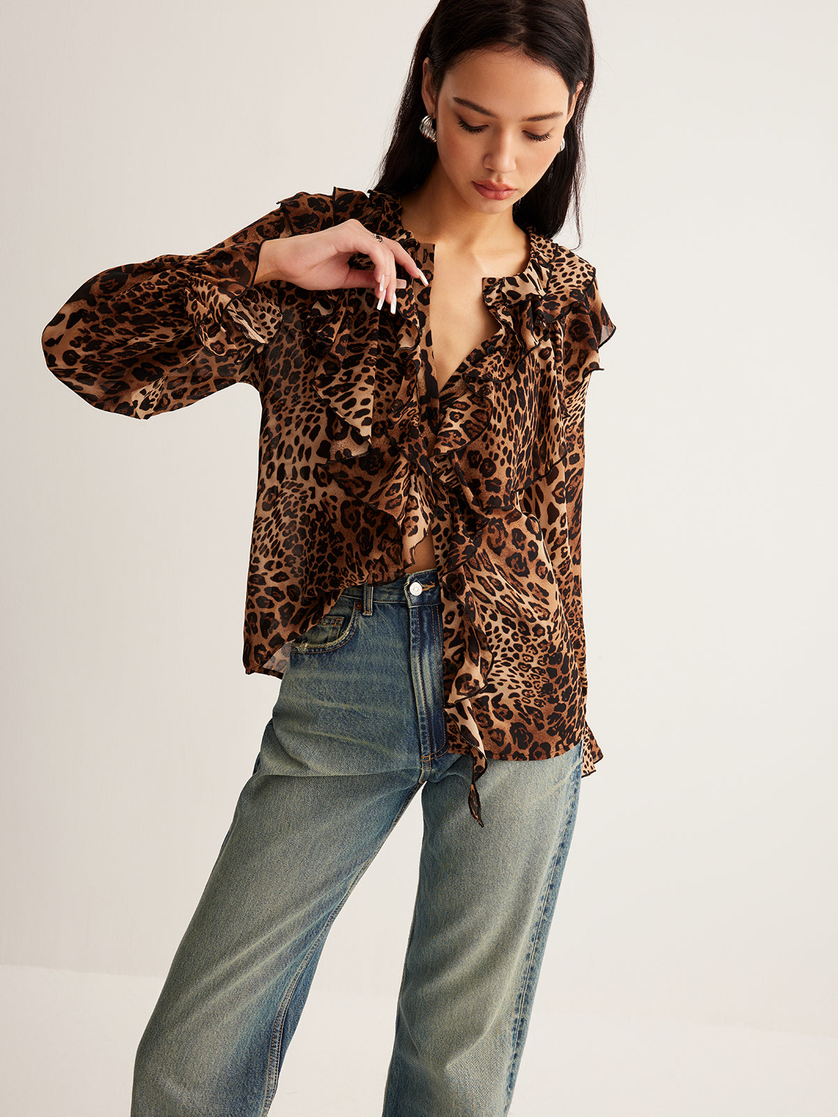Fudus | Leopardenmuster Rüsch Bluse