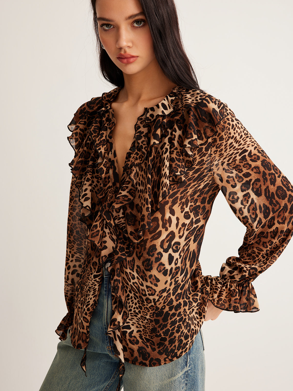 Fudus | Leopardenmuster Rüsch Bluse