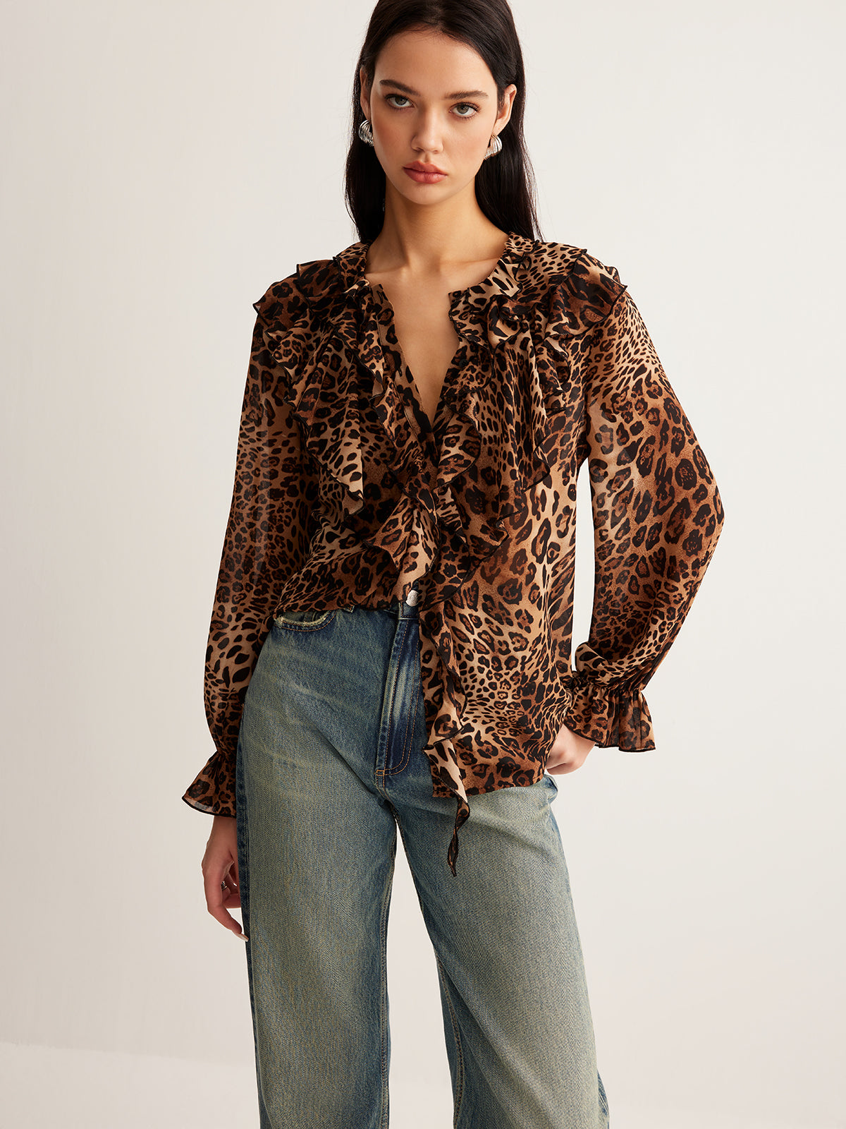 Fudus | Leopardenmuster Rüsch Bluse