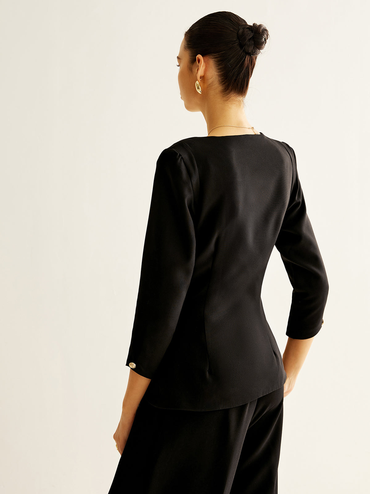 Fudus | Quadratischer Ausschnitt Knopfverschluss Schlitz Bluse
