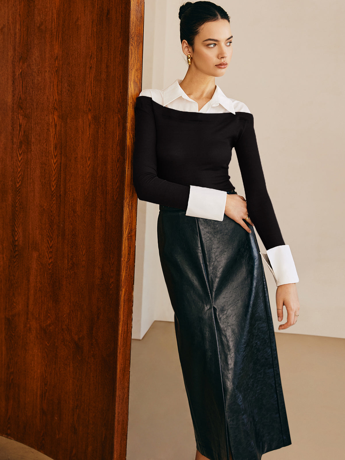 Fudus | Semi Transparente Paneel Jersey Slim Top